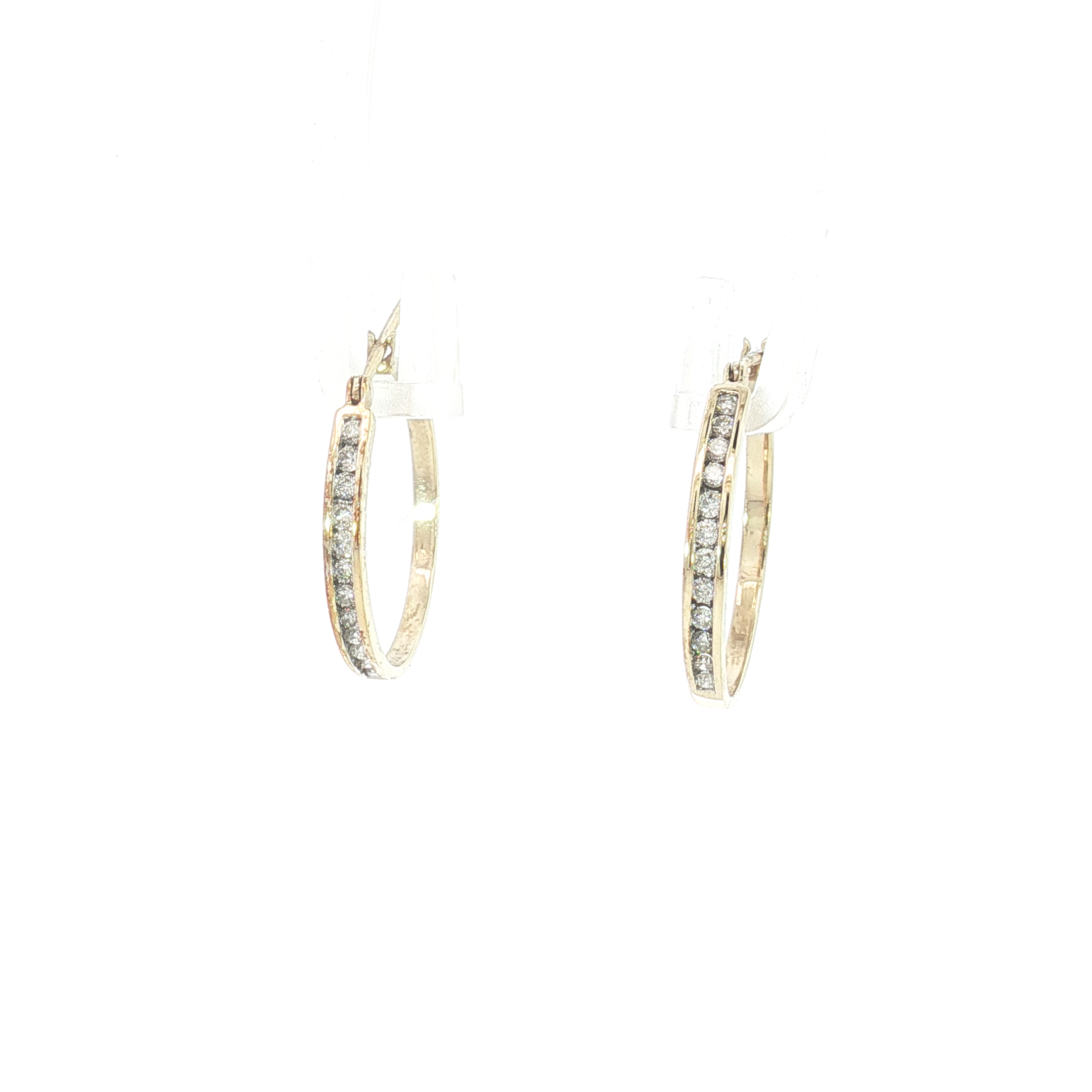 9ct YG  Channel-Set Diamond Hoop Earrings