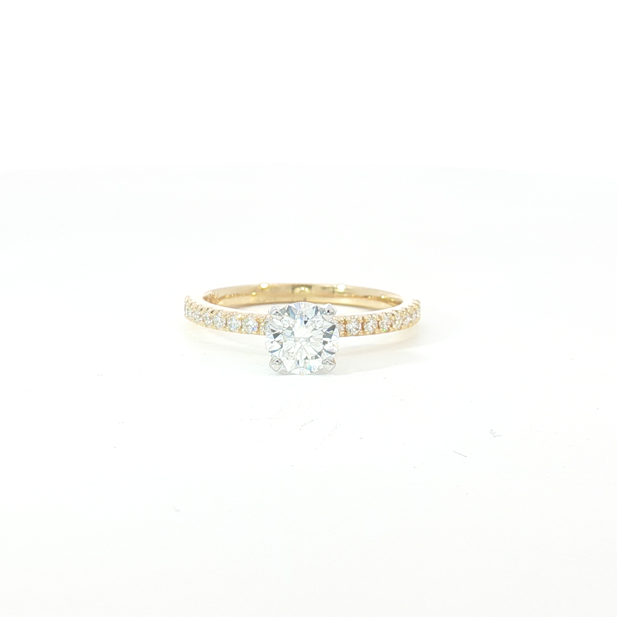 18ct YG Diamond Solitaire Ring with Diamond Set Shoulders