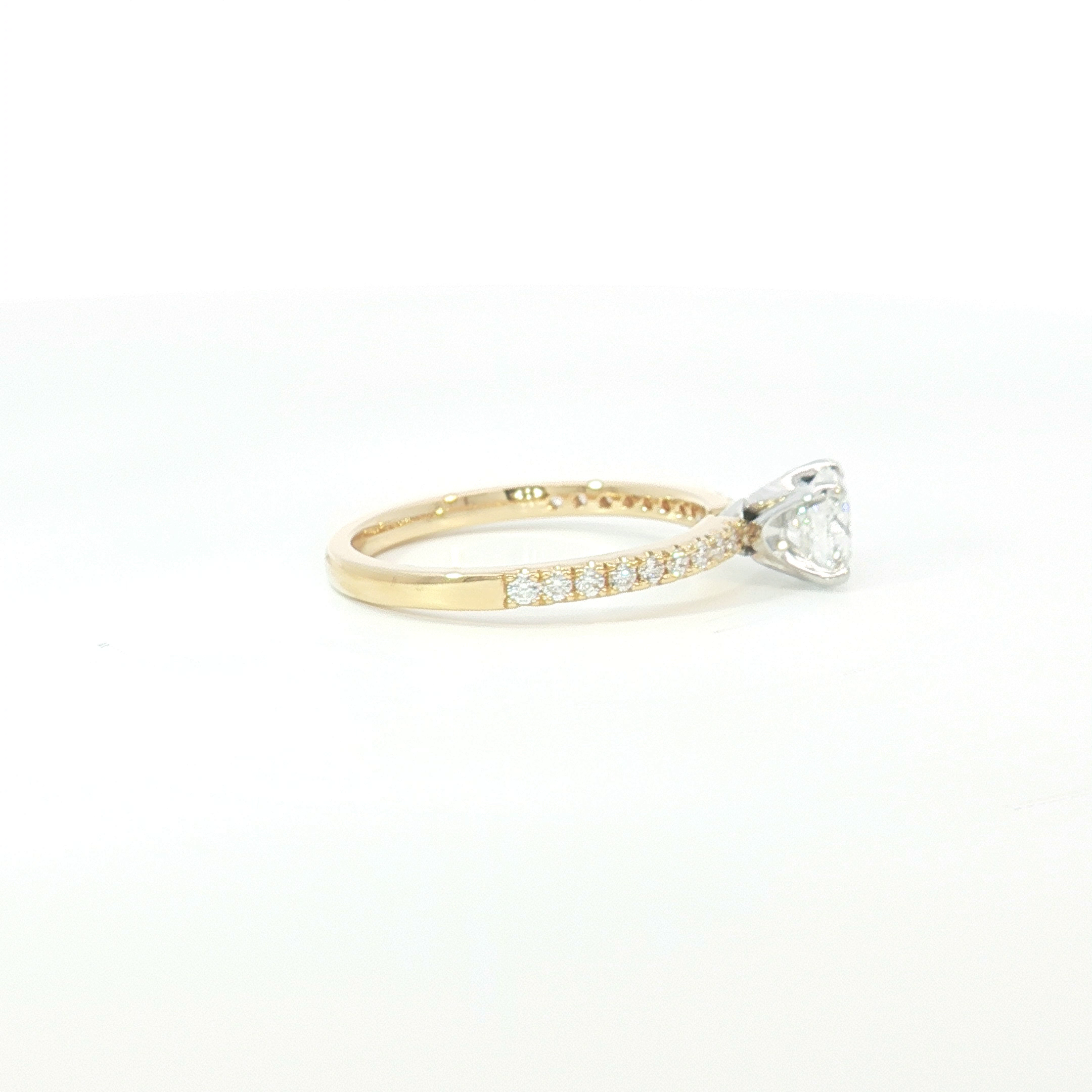 18ct YG Diamond Solitaire Ring with Diamond Set Shoulders