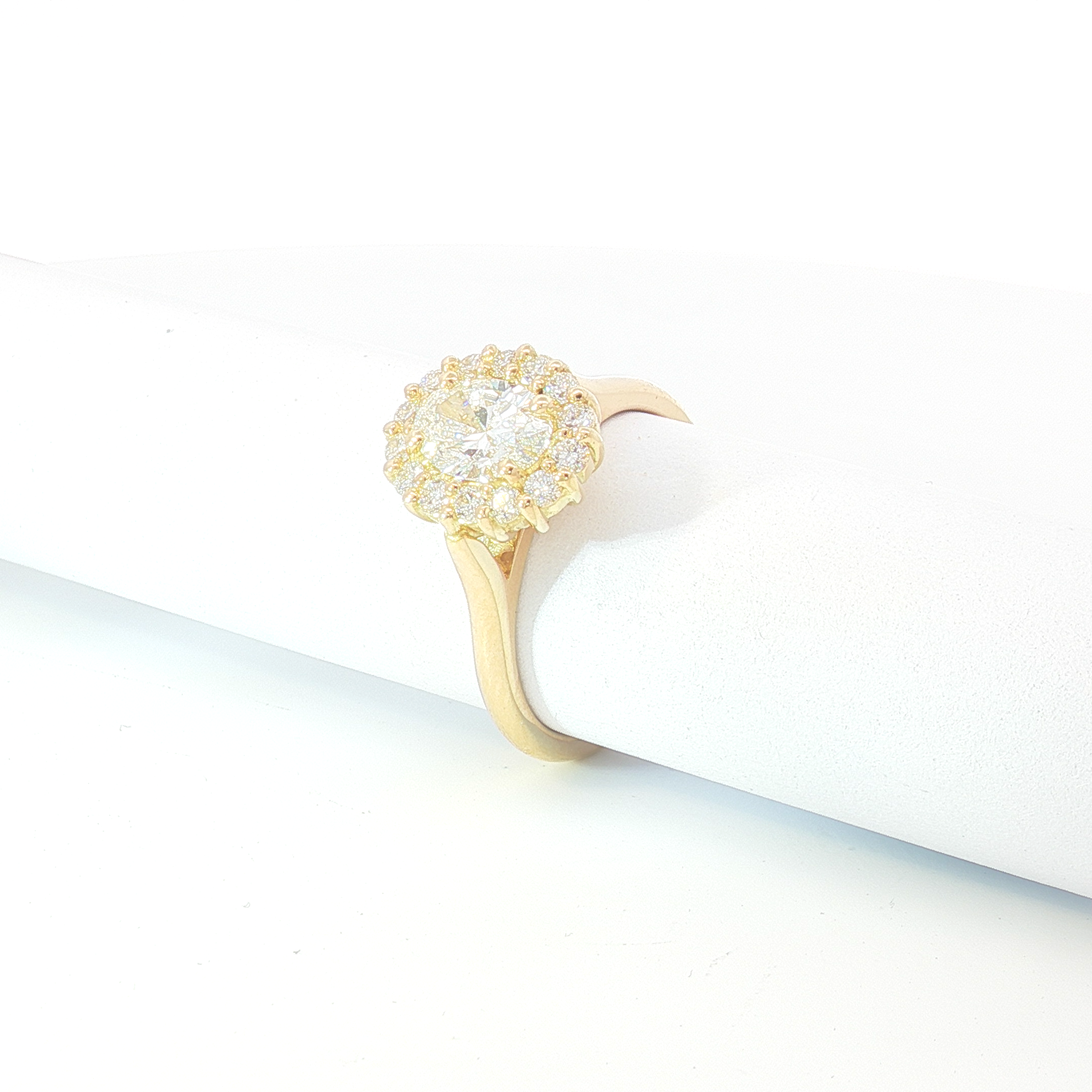 18ct YG Oval Diamond Halo Engagement Ring