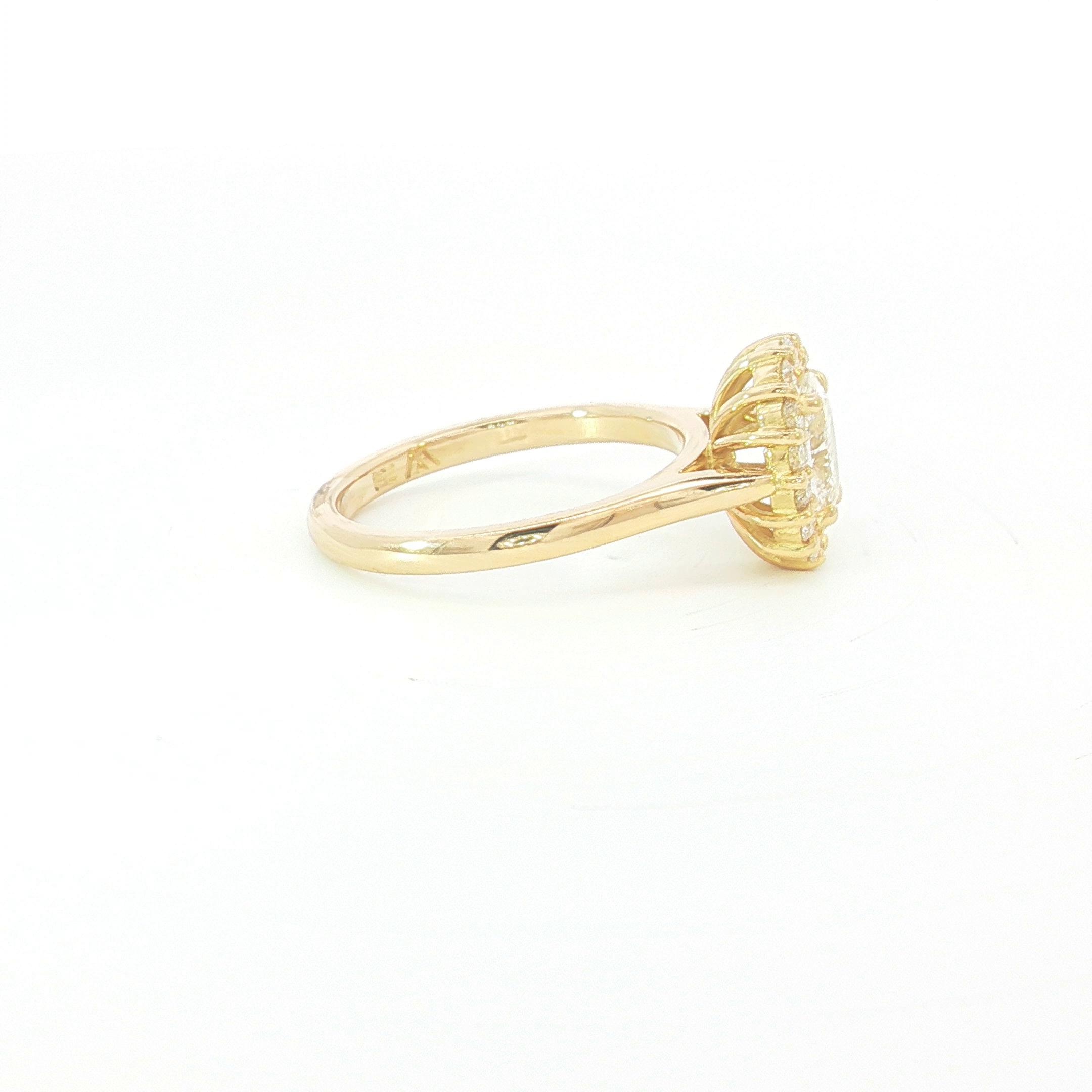 18ct YG Oval Diamond Halo Engagement Ring