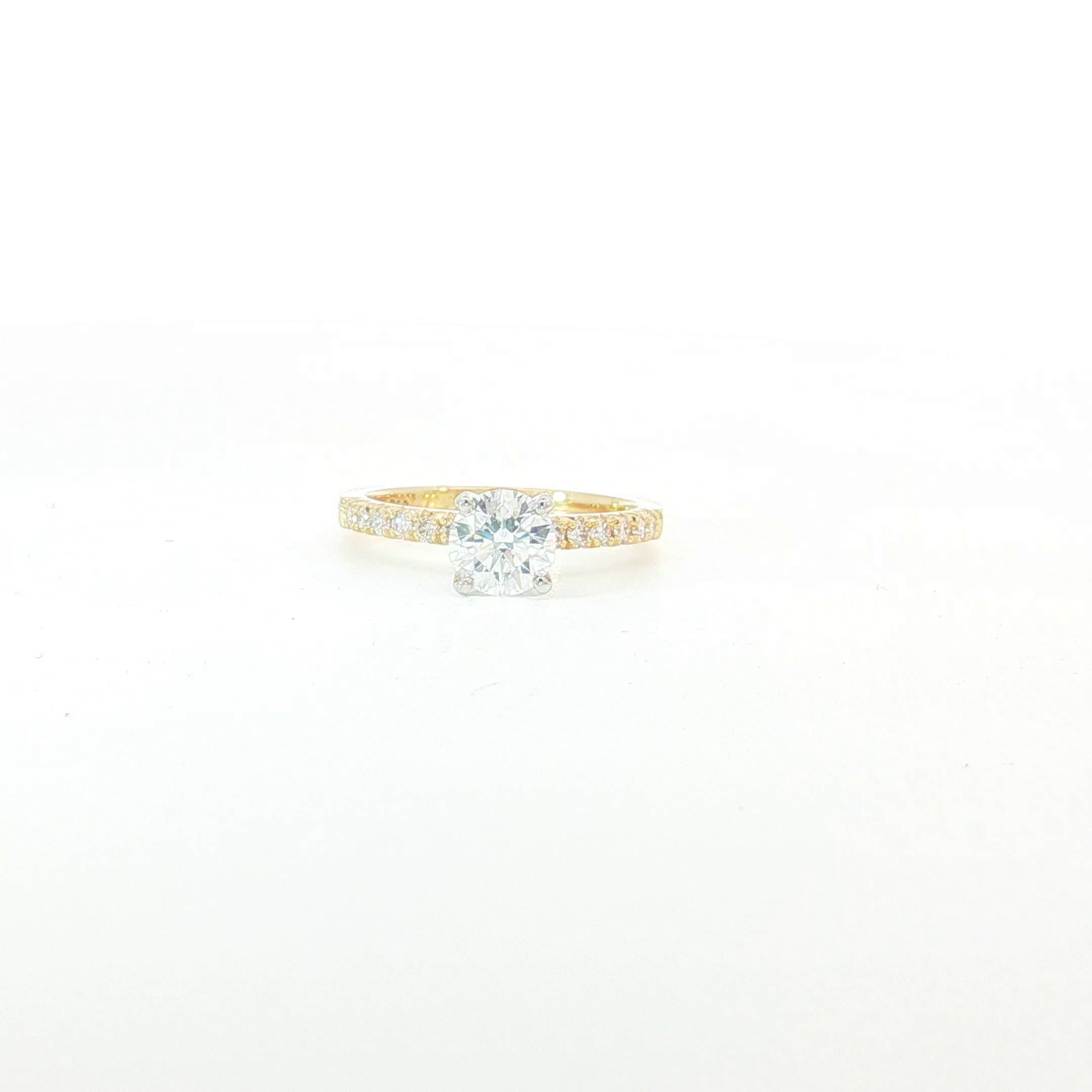 18ct YG Round Diamond Ring with Diamond Set Shoulders