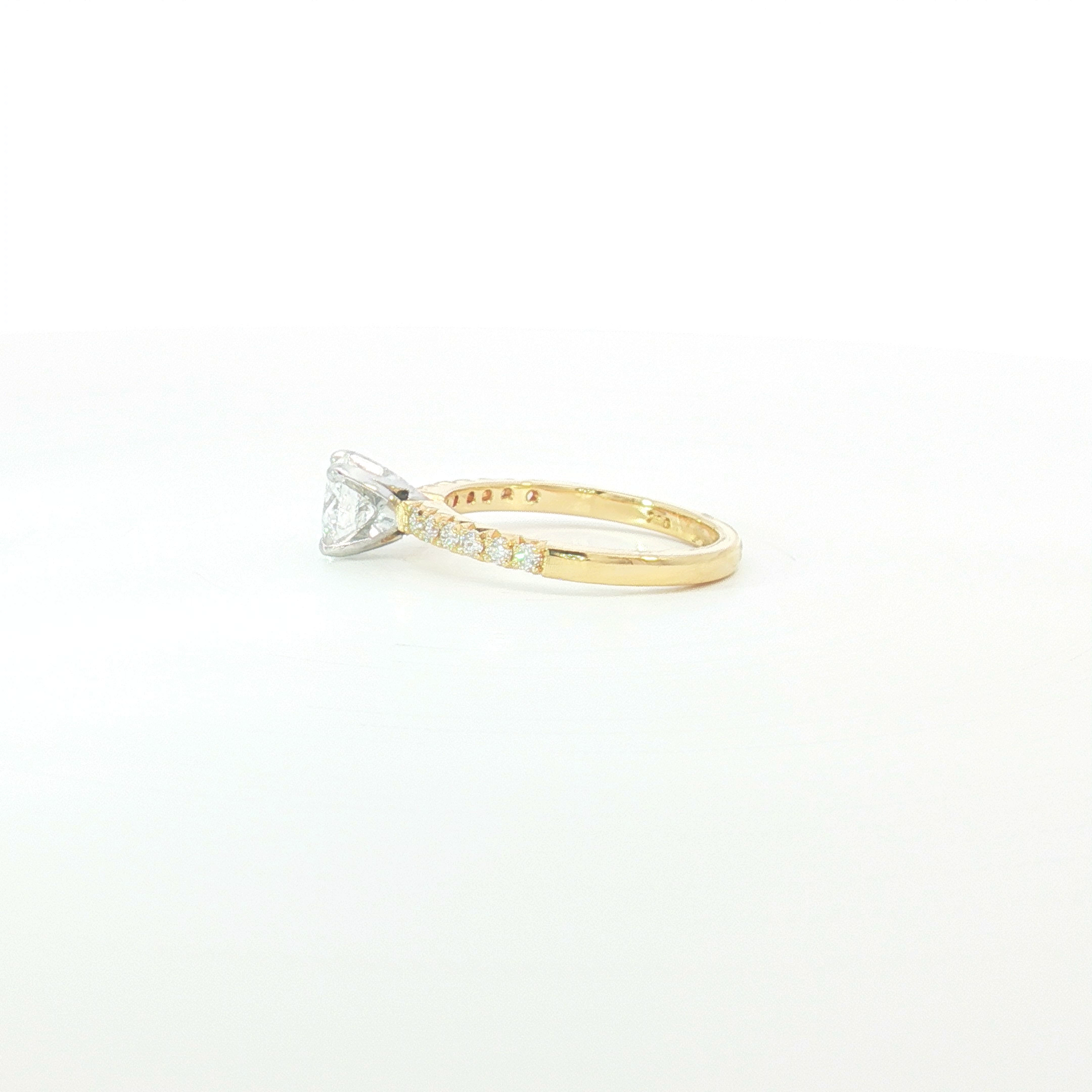 18ct YG Round Diamond Ring with Diamond Set Shoulders