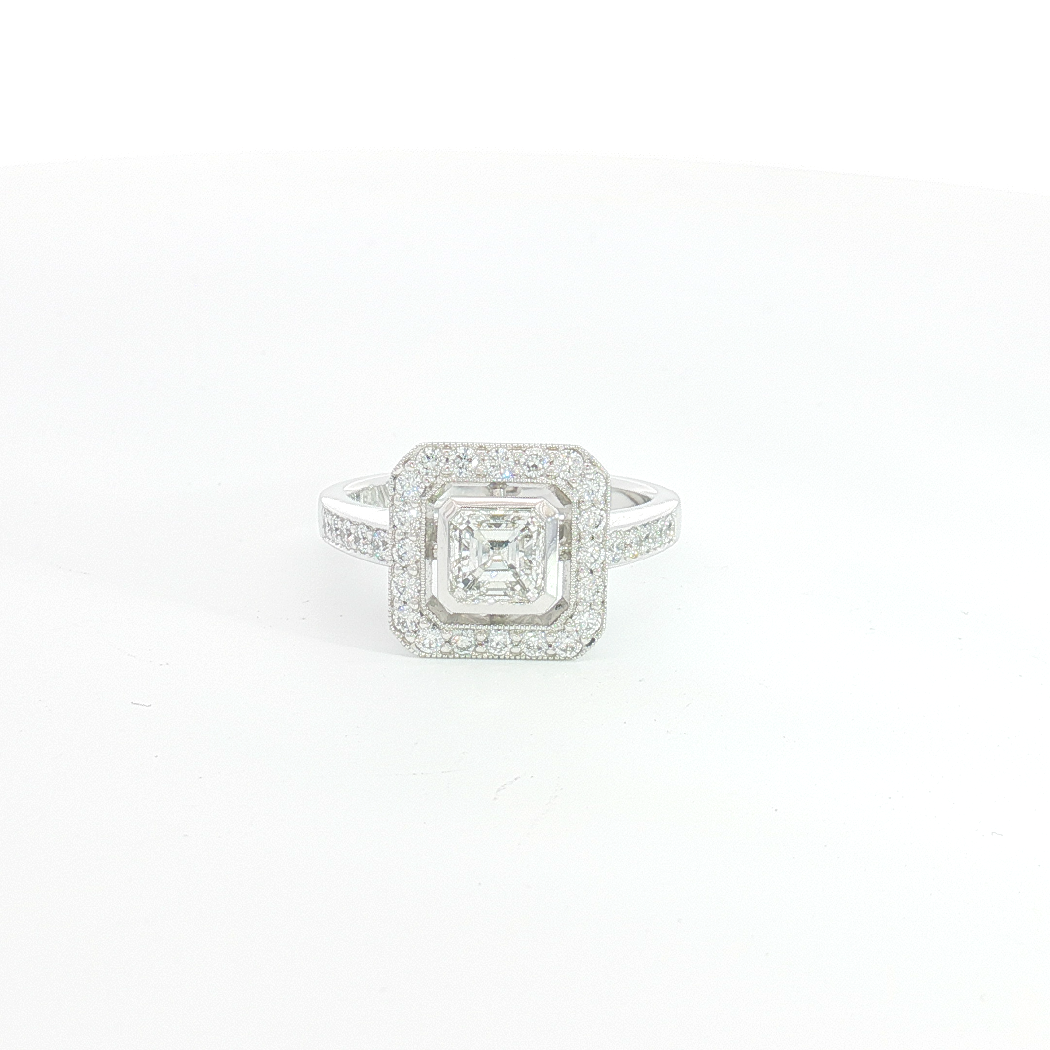18ct WG Asscher Cut Diamond Halo Engagement Ring
