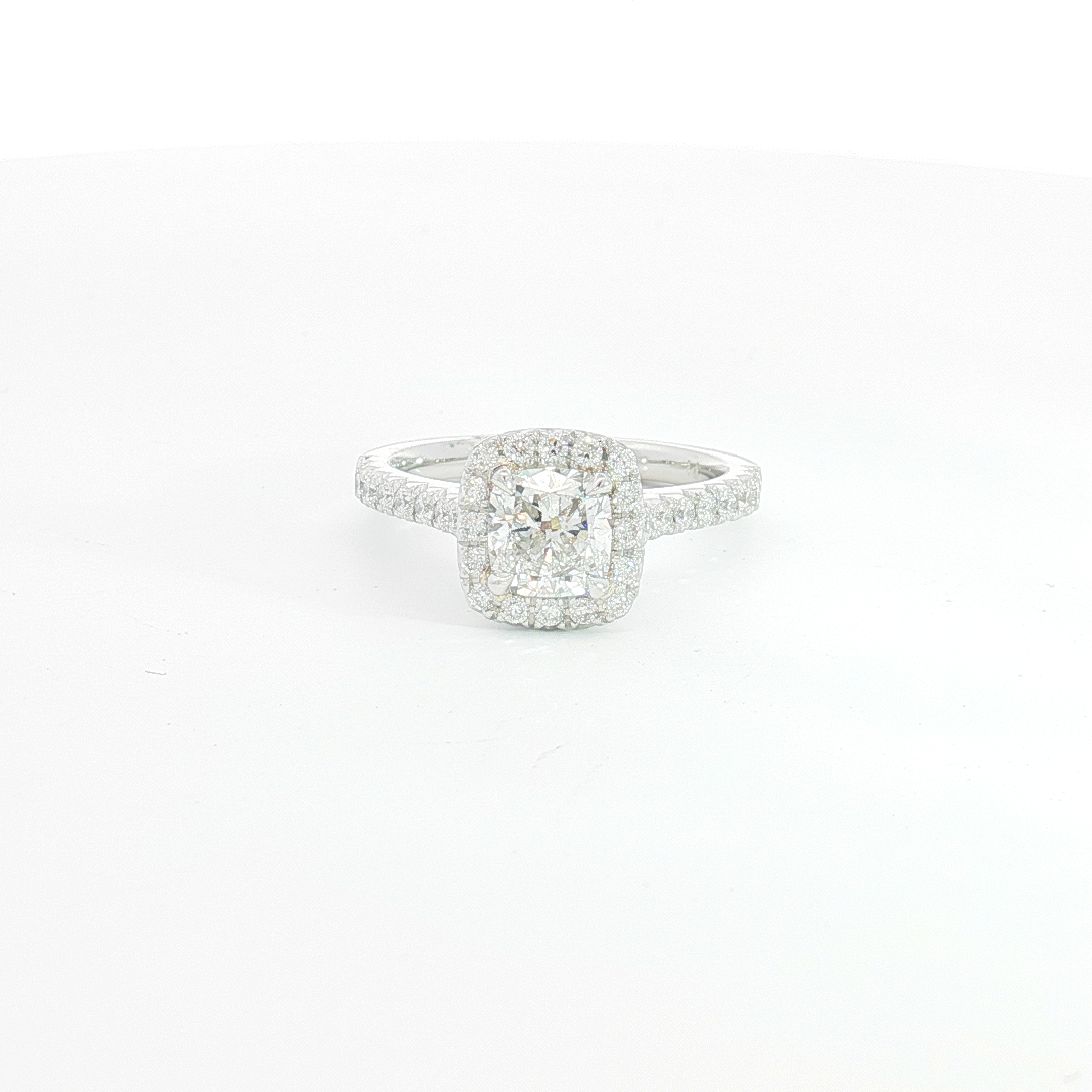 Platinum Cushion Cut Diamond Halo Engagement Ring