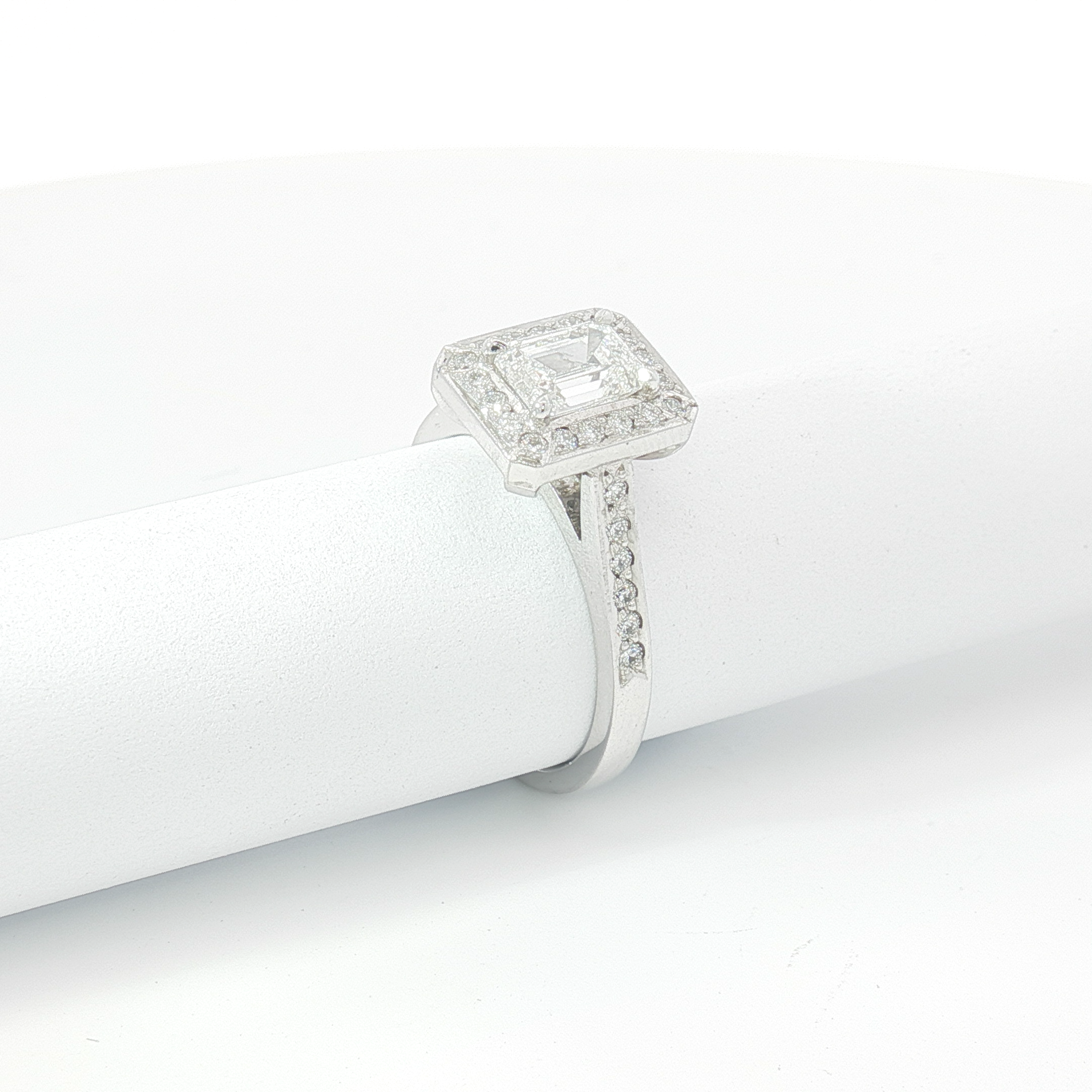 18ct WG Emerald Cut Diamond Halo Engagement Ring