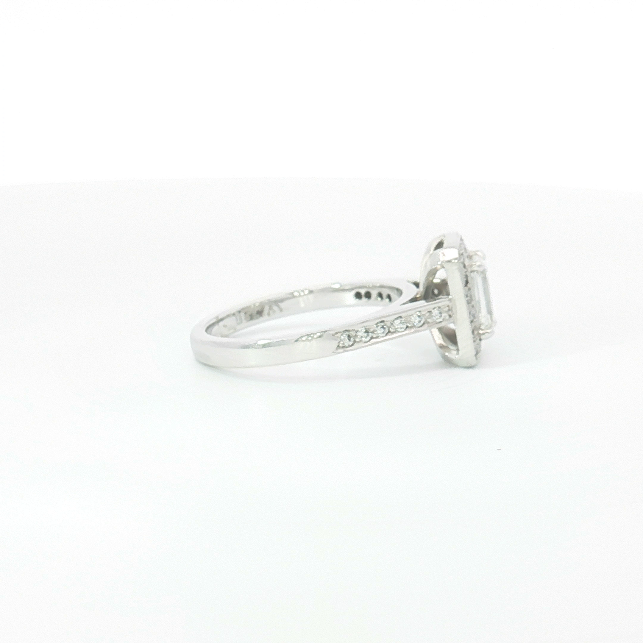 18ct WG Emerald Cut Diamond Halo Engagement Ring