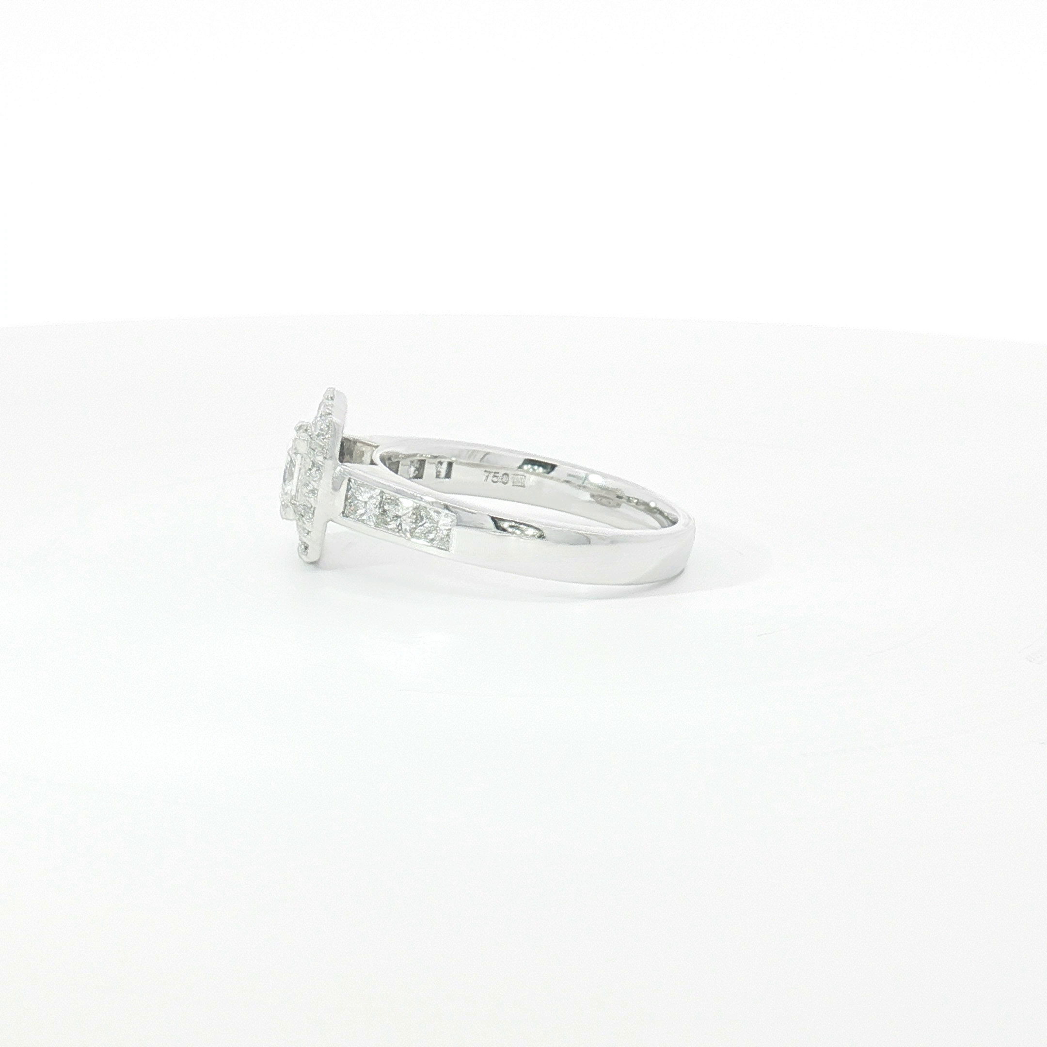 18ct WG Princess Cut Diamond Halo Engagement Ring