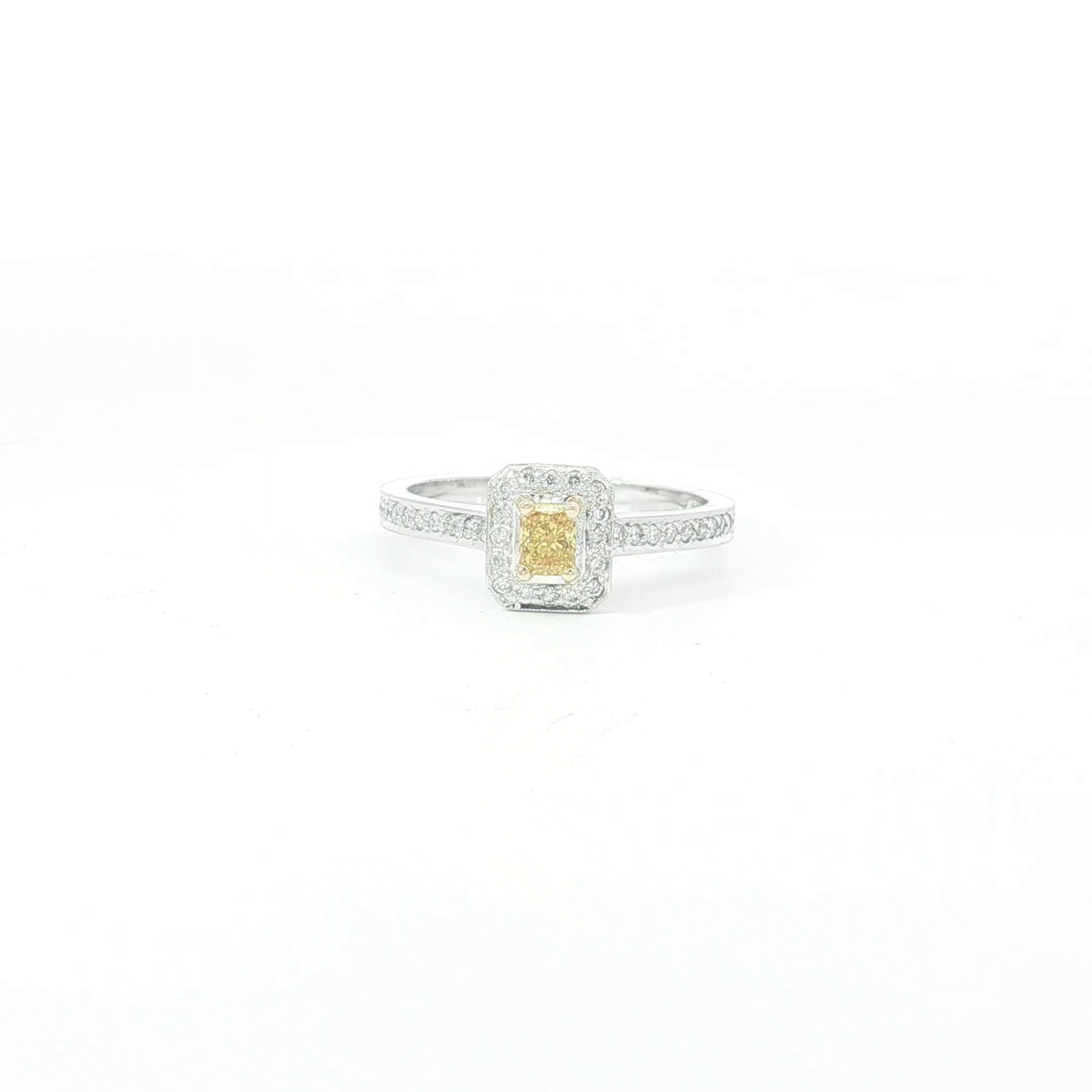 18ct WG Fancy Yellow Diamond Halo Ring