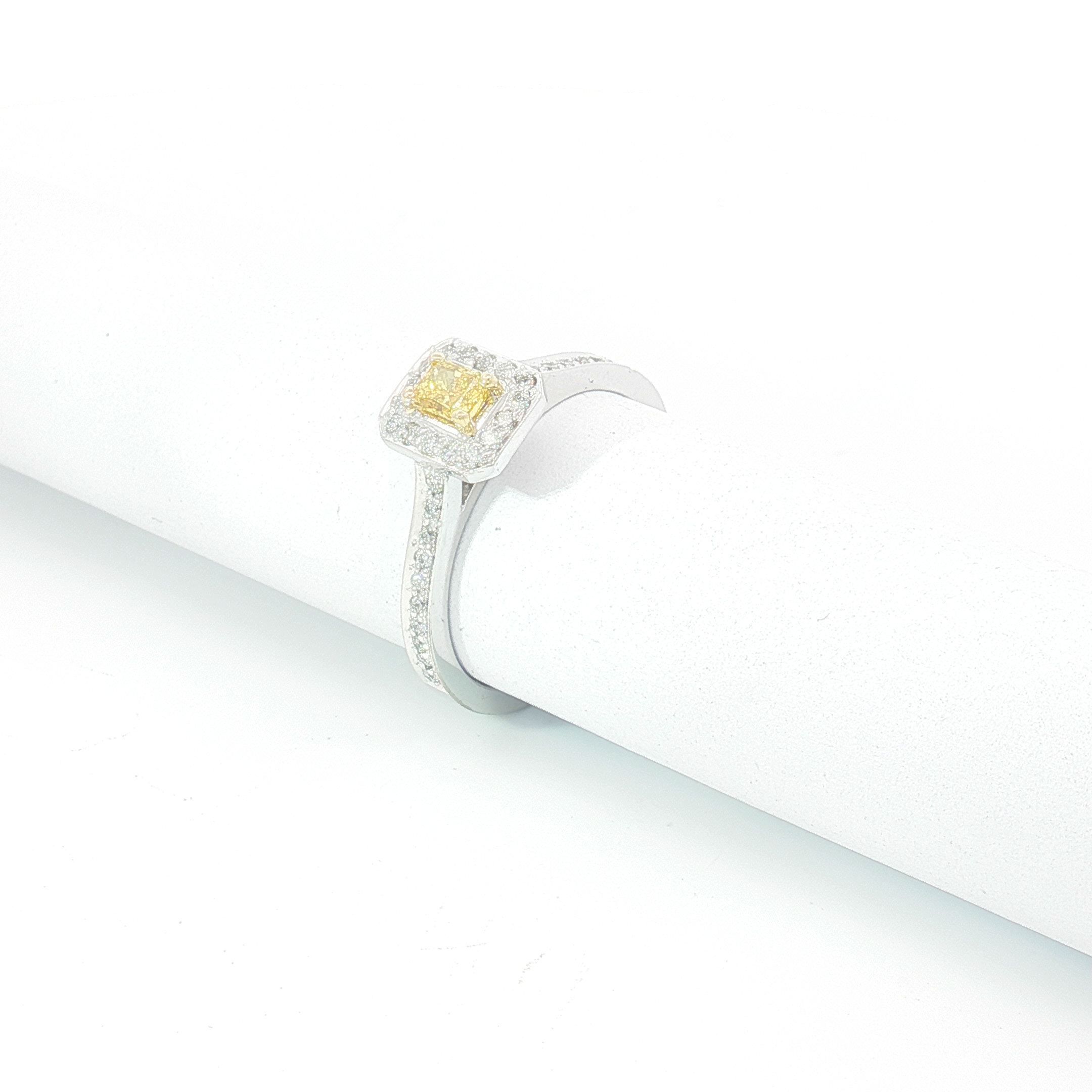 18ct WG Fancy Yellow Diamond Halo Ring