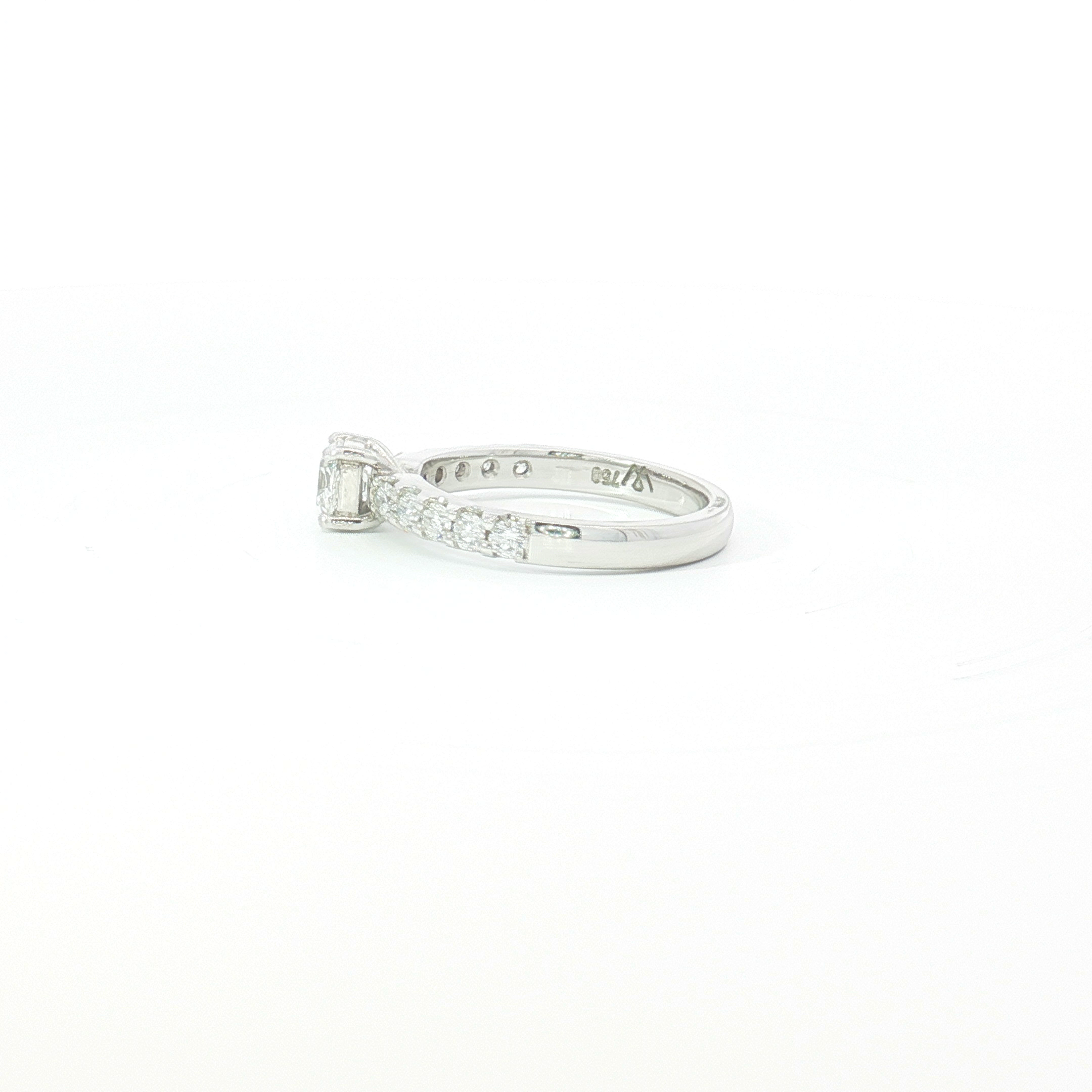 18ct WG Ideal Cut Diamond Engagement Ring with Diamond Set Shoulders