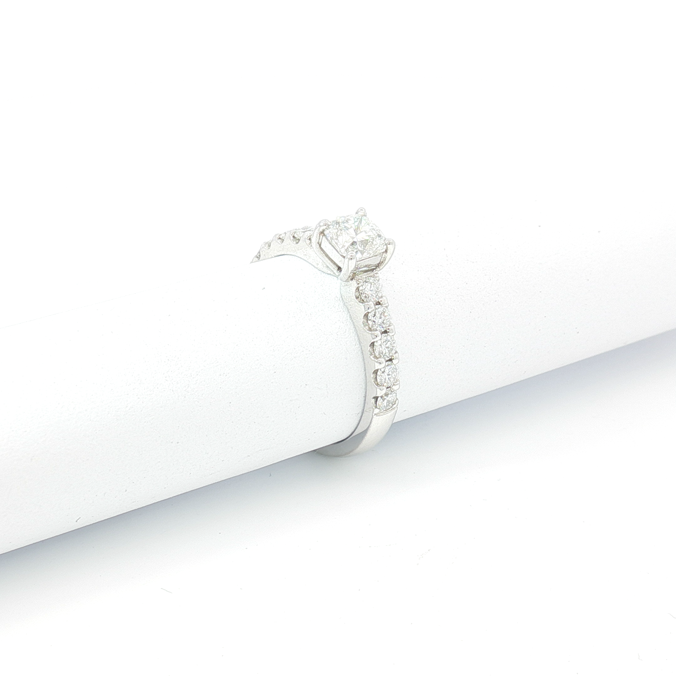 18ct WG Ideal Cut Diamond Engagement Ring with Diamond Set Shoulders