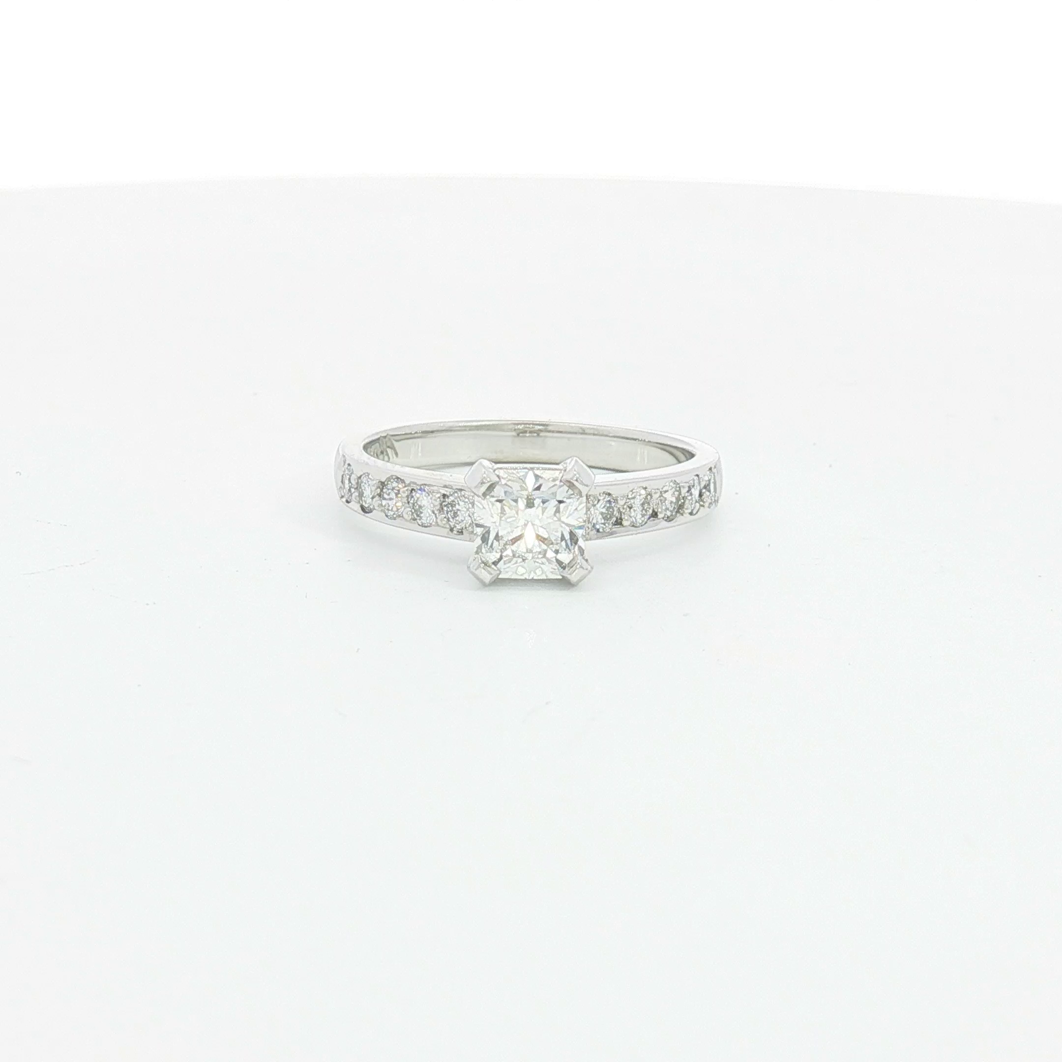 18ct WG Ideal Cut Diamond Engagement Ring with Diamond Set Shoulders