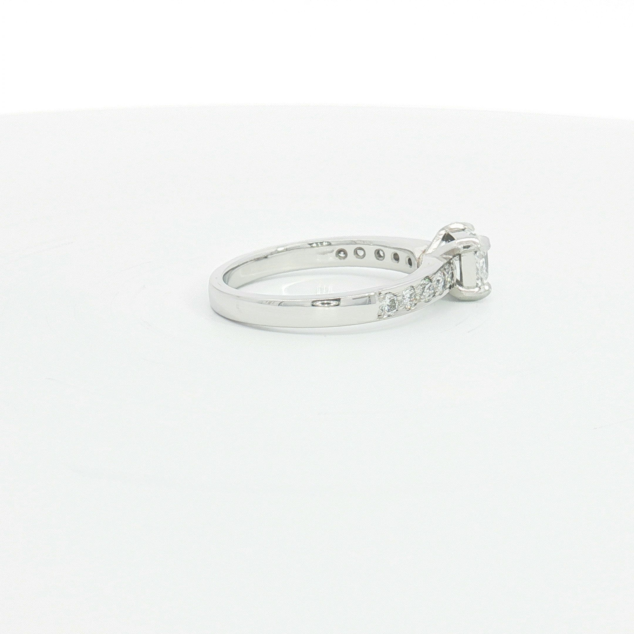 18ct WG Ideal Cut Diamond Engagement Ring with Diamond Set Shoulders