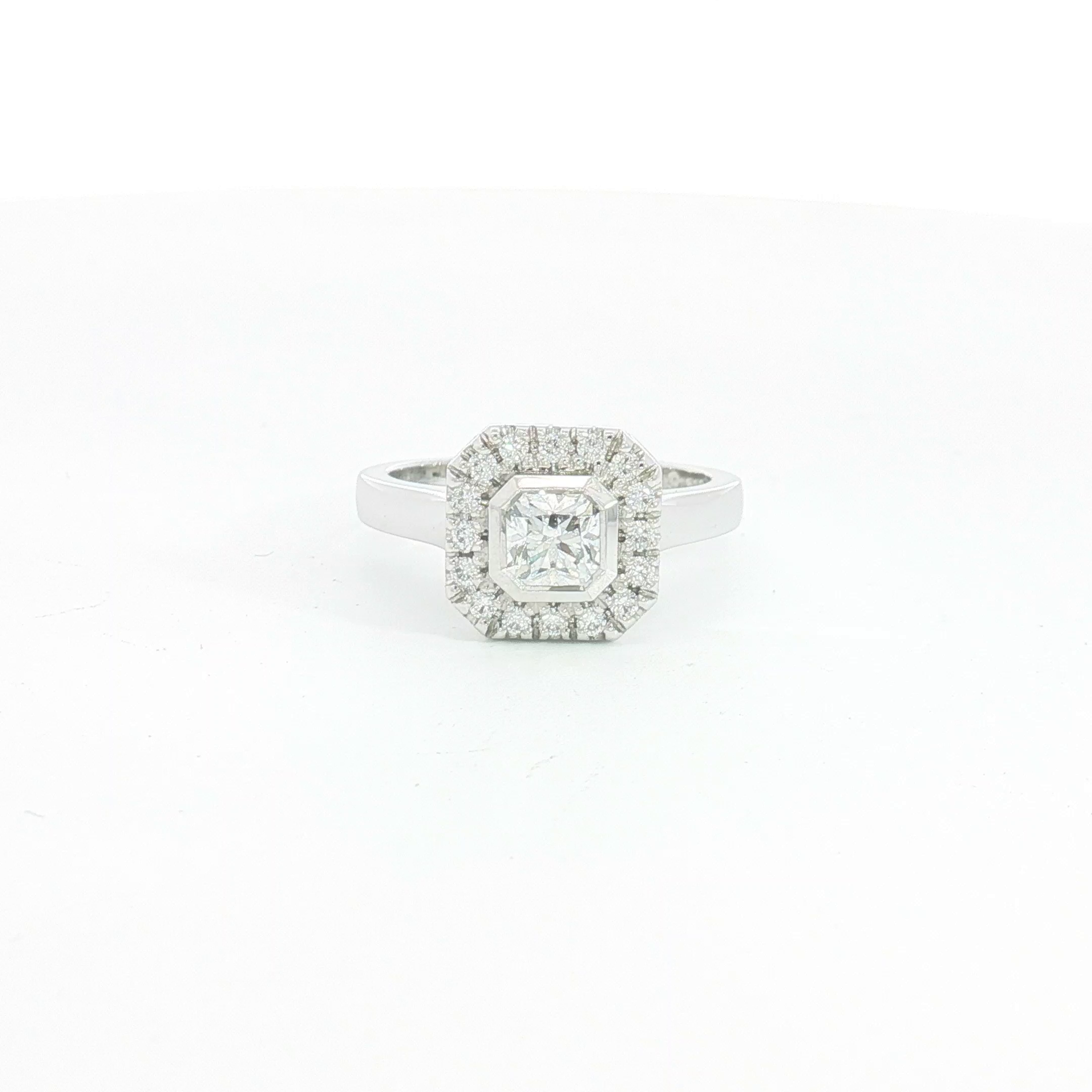18ct WG Ideal Square Cut Diamond Halo Engagement Ring