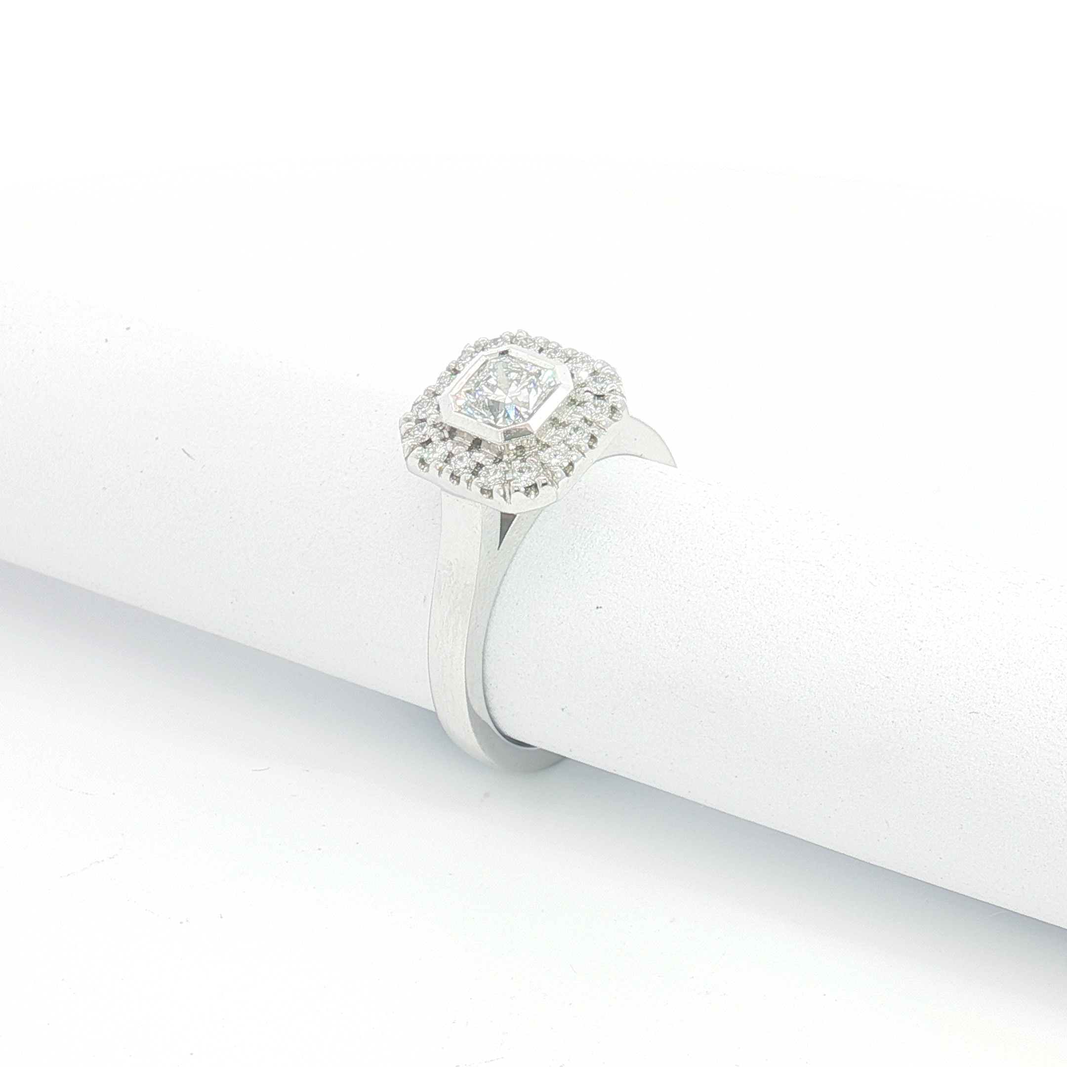 18ct WG Ideal Square Cut Diamond Halo Engagement Ring