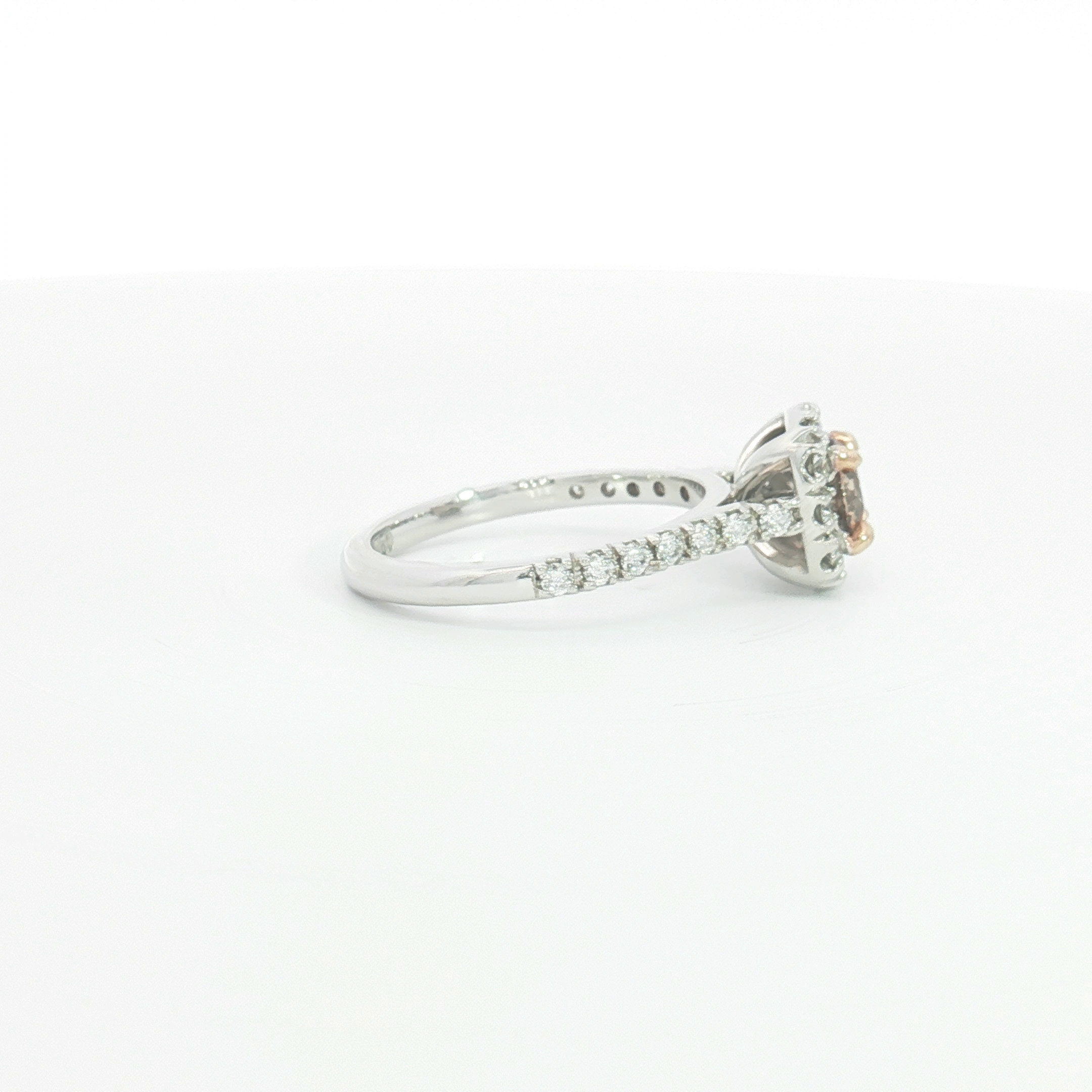 18ct WG Cognac Diamond Halo Engagement Ring with Diamond Set Shoulders