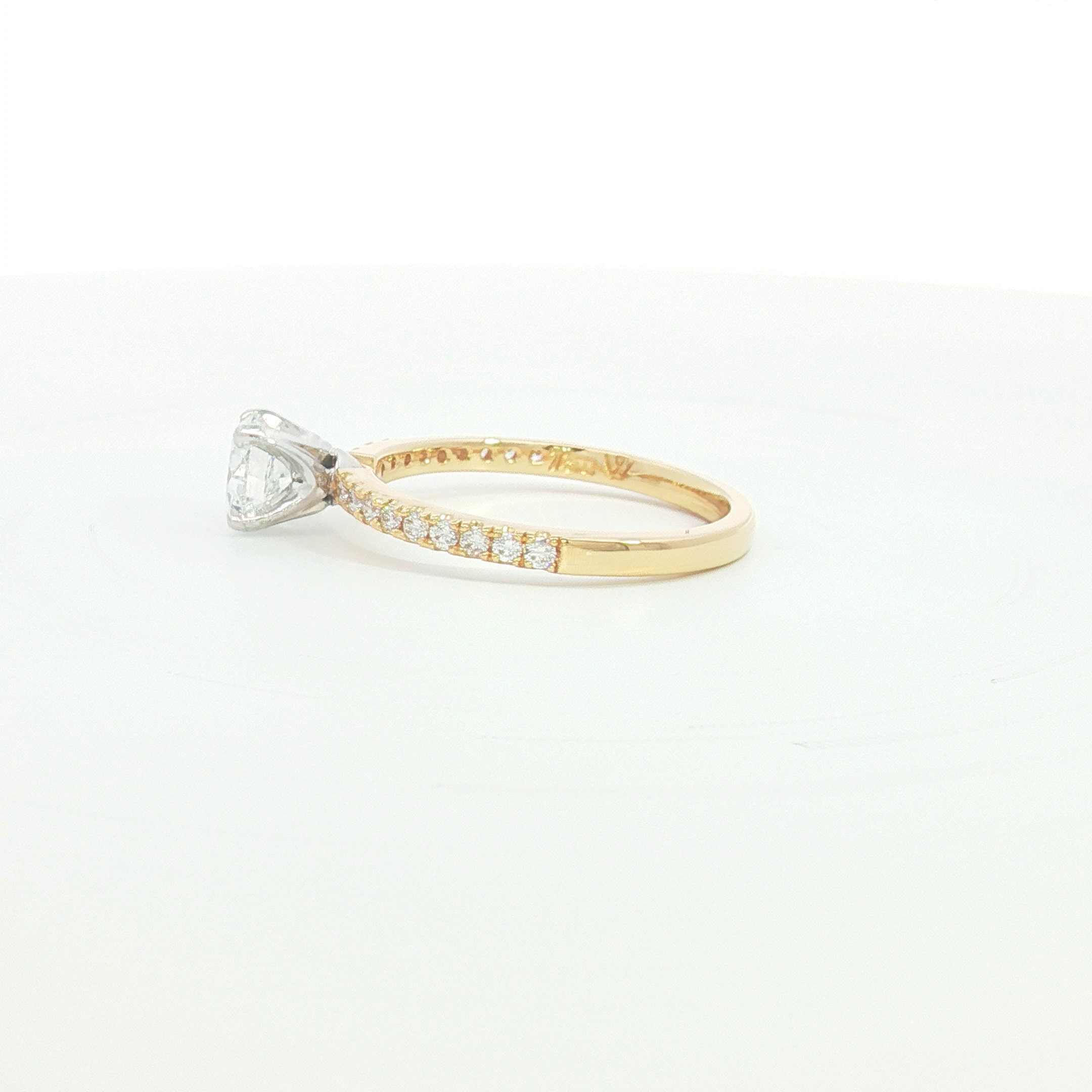 18ct YG Diamond Solitaire Ring with Diamond Set Shoulders