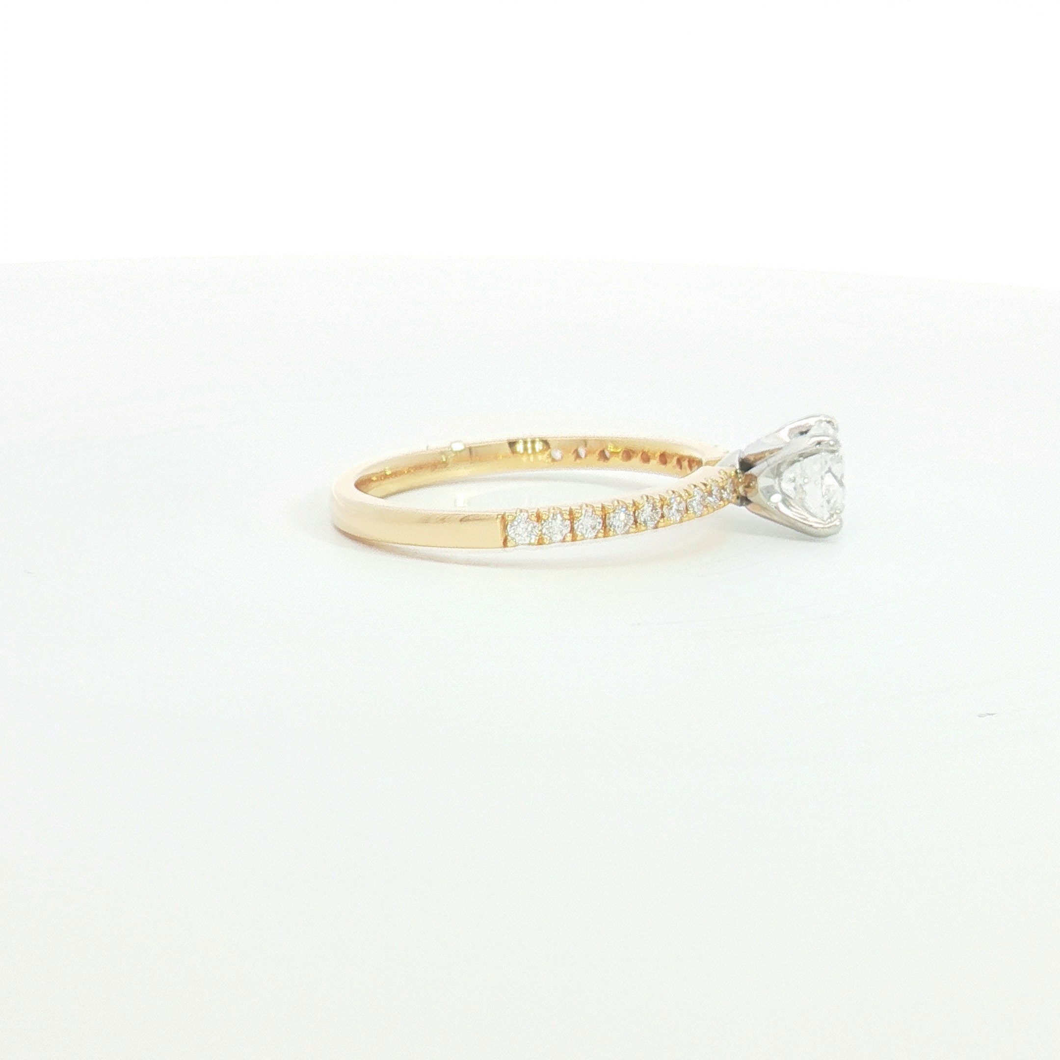 18ct YG Diamond Solitaire Ring with Diamond Set Shoulders