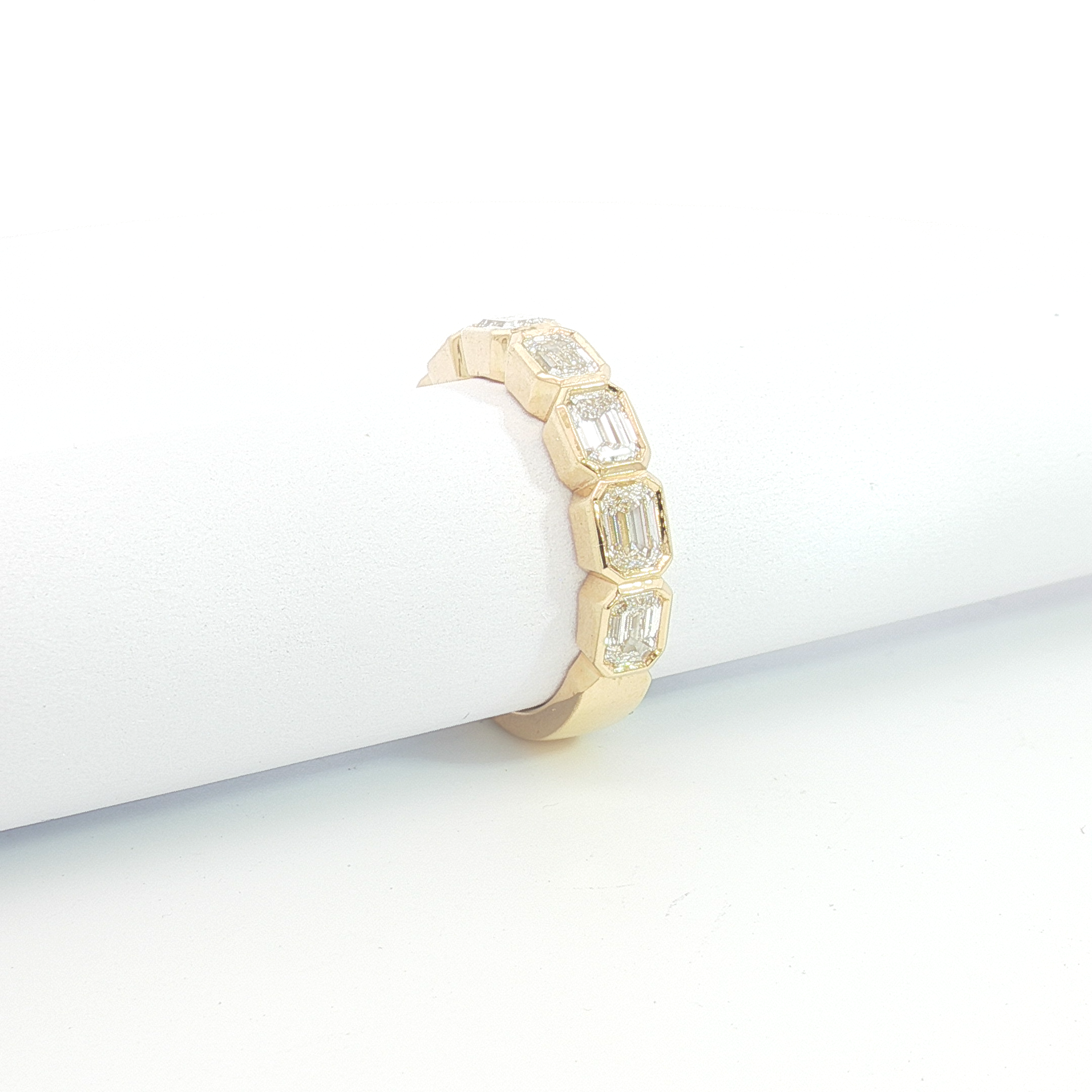 18ct YG 7 Emerald Cut Diamond Bezel Eternity Ring
