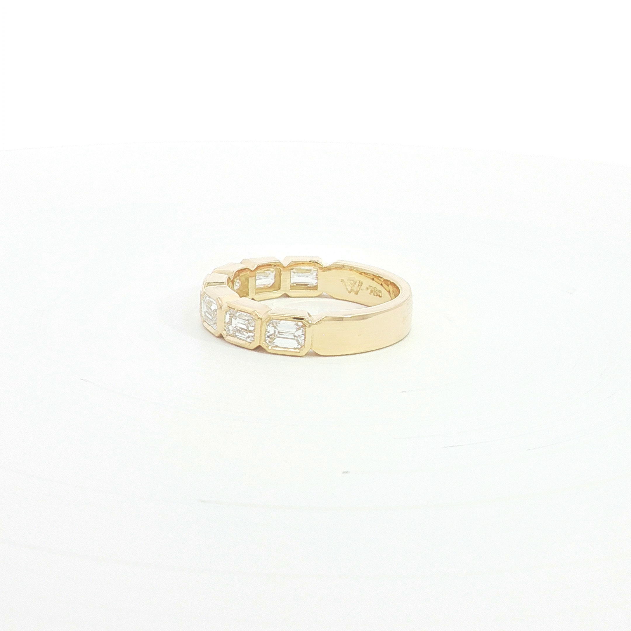 18ct YG 7 Emerald Cut Diamond Bezel Eternity Ring