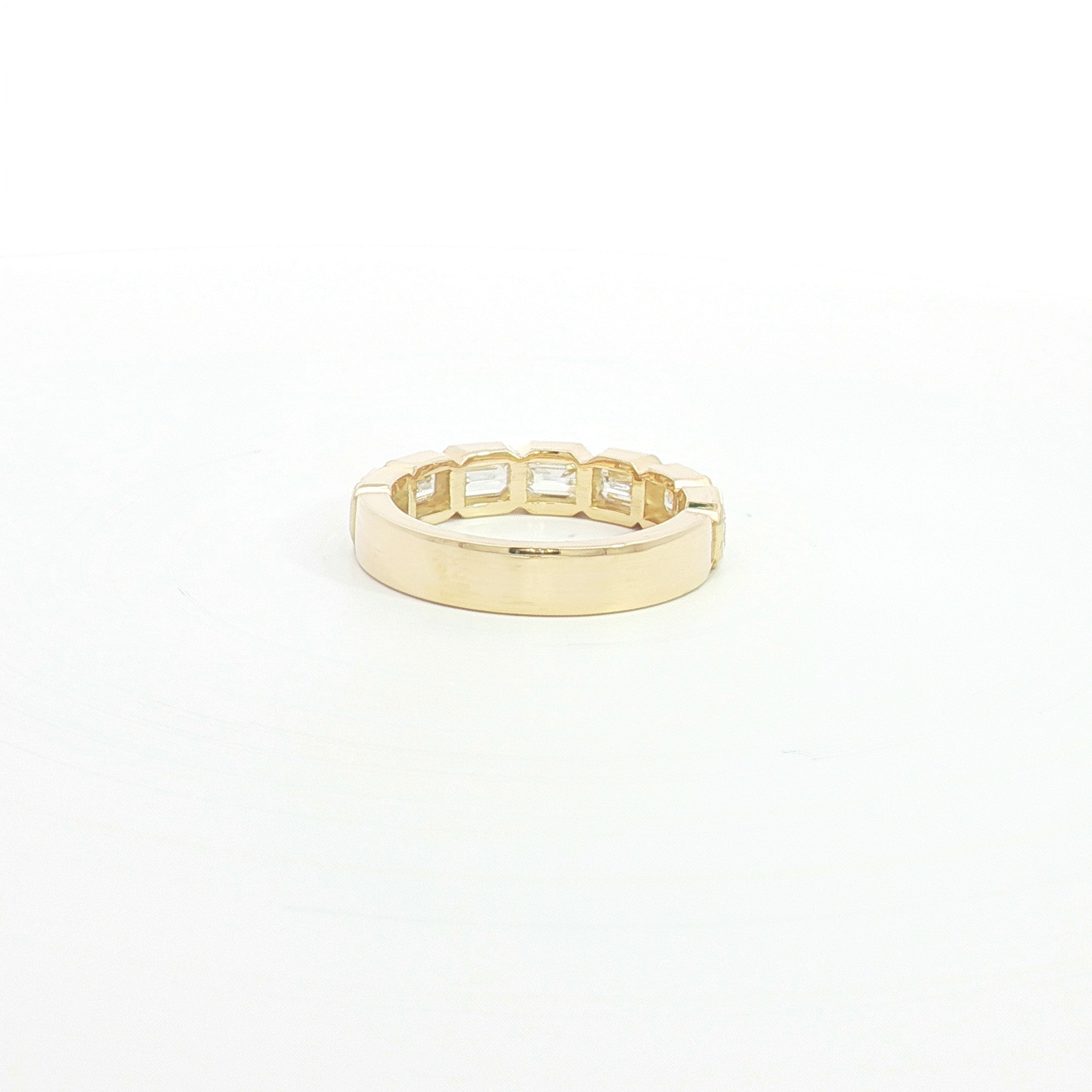 18ct YG 7 Emerald Cut Diamond Bezel Eternity Ring