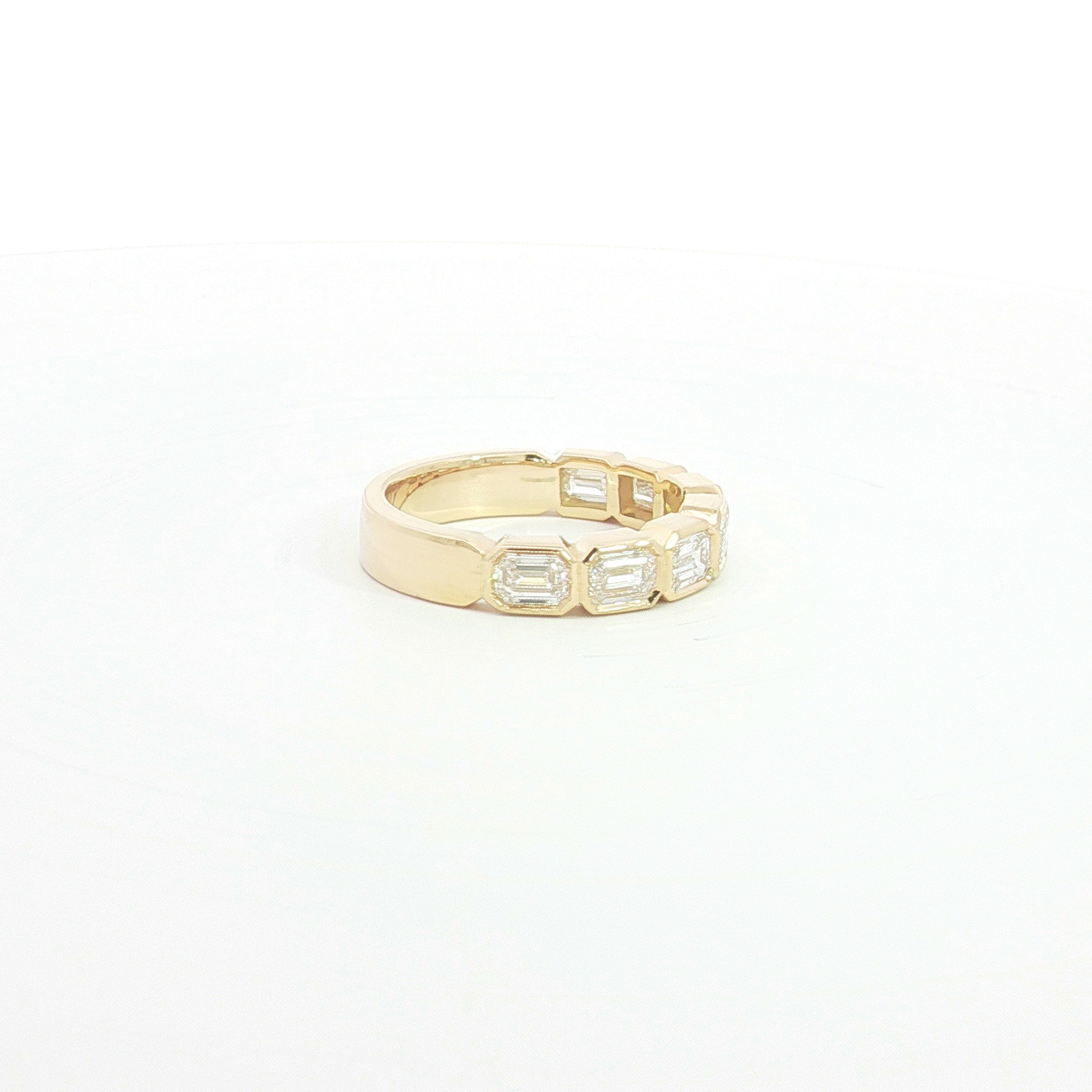 18ct YG 7 Emerald Cut Diamond Bezel Eternity Ring
