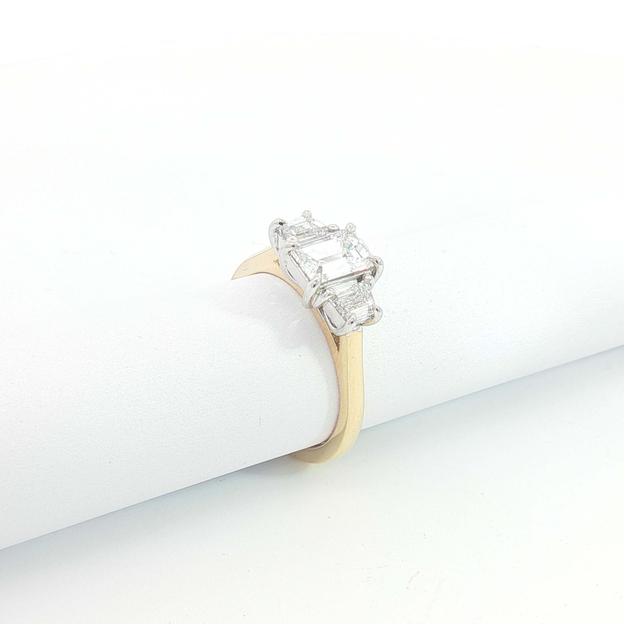 18ct 2Tone Emerald-Cut Diamond Trilogy Ring