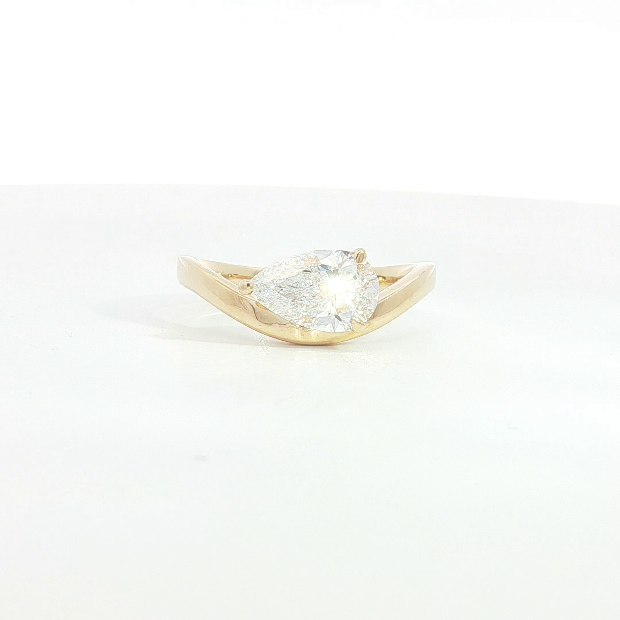18ct YG Lab Grown Pear Diamond Solitaire Ring