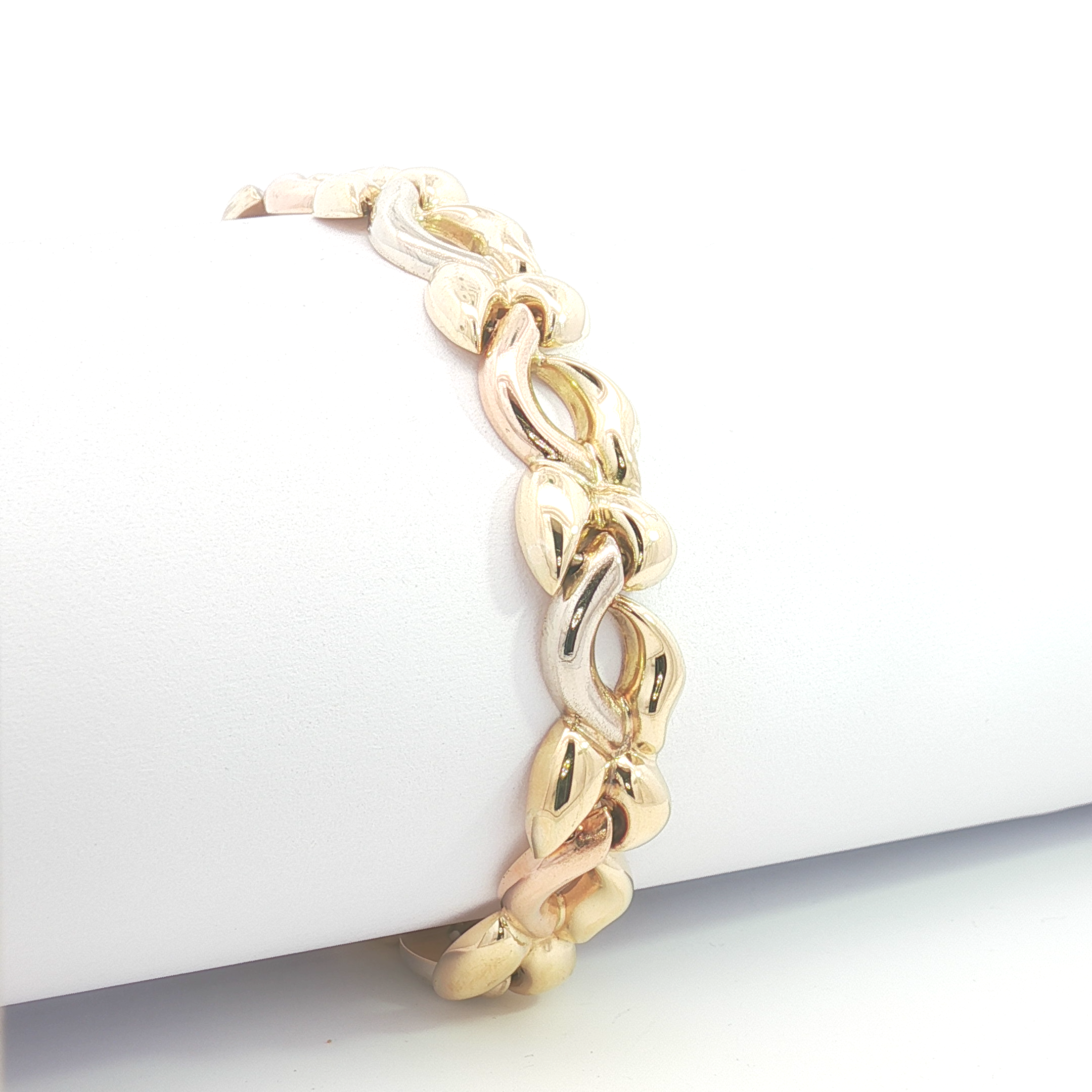 18ct 3Tone Italian Made interlocking Link Bracelet