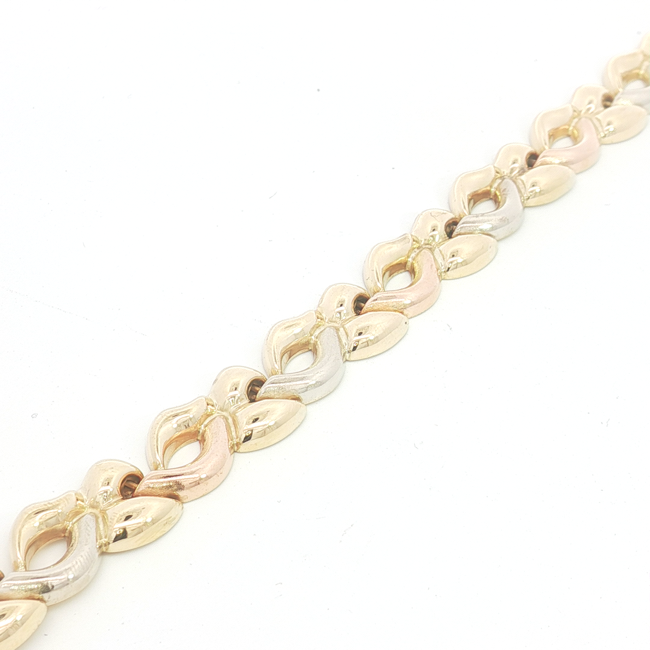 18ct 3Tone Italian Made interlocking Link Bracelet