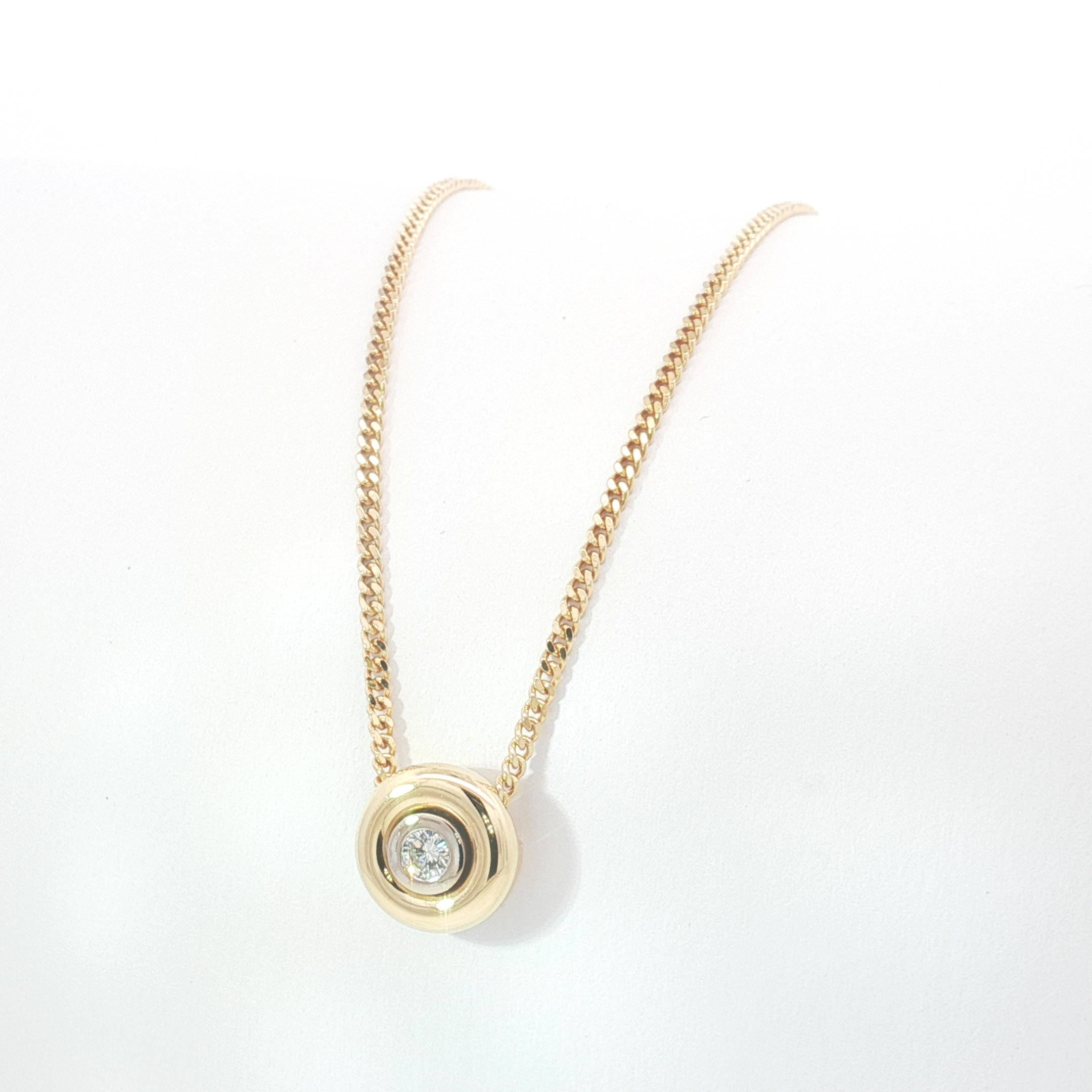 18ct 2Tone Bezel Set Diamond Slider Pendant on 18ct YG Curb Link Chain
