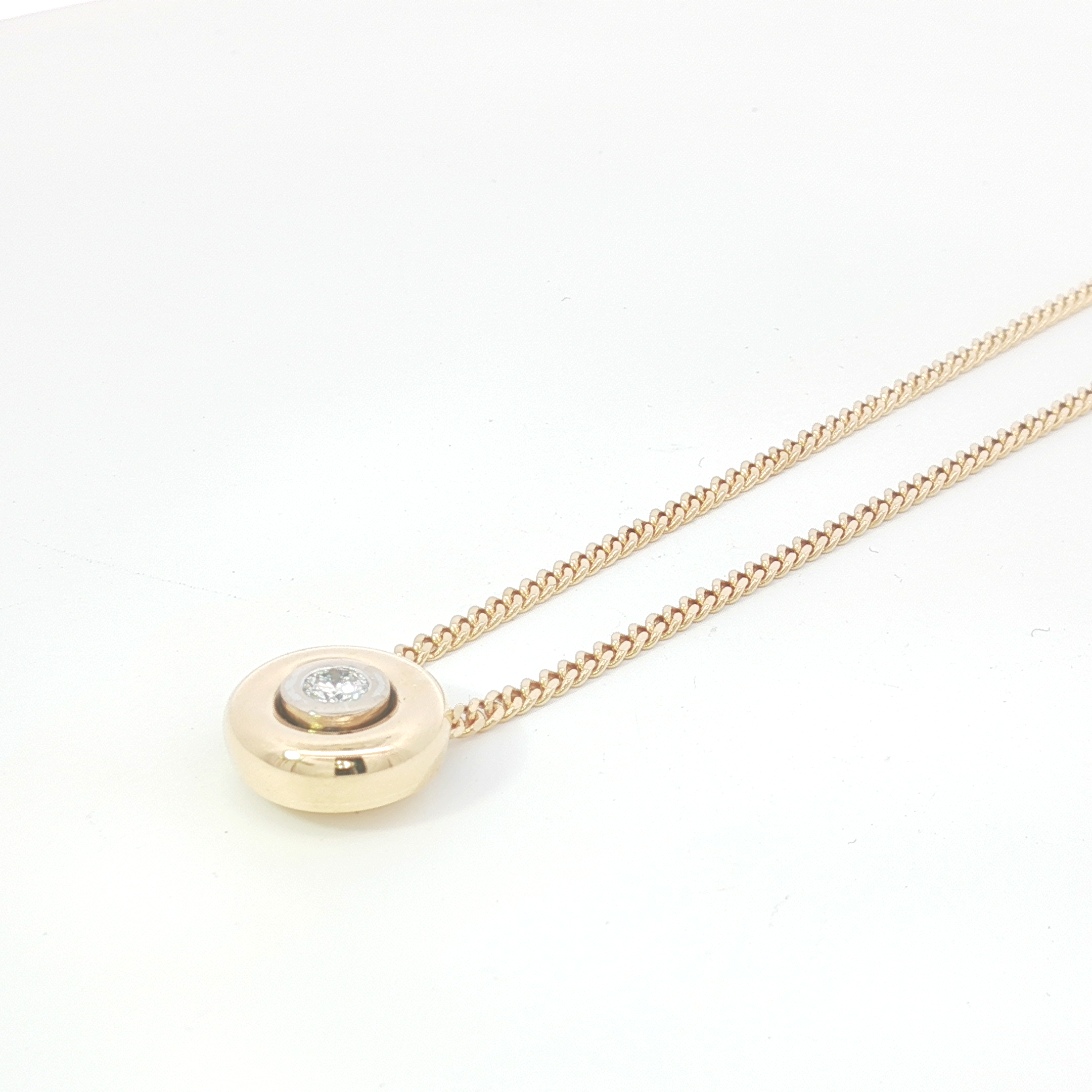 18ct 2Tone Bezel Set Diamond Slider Pendant on 18ct YG Curb Link Chain