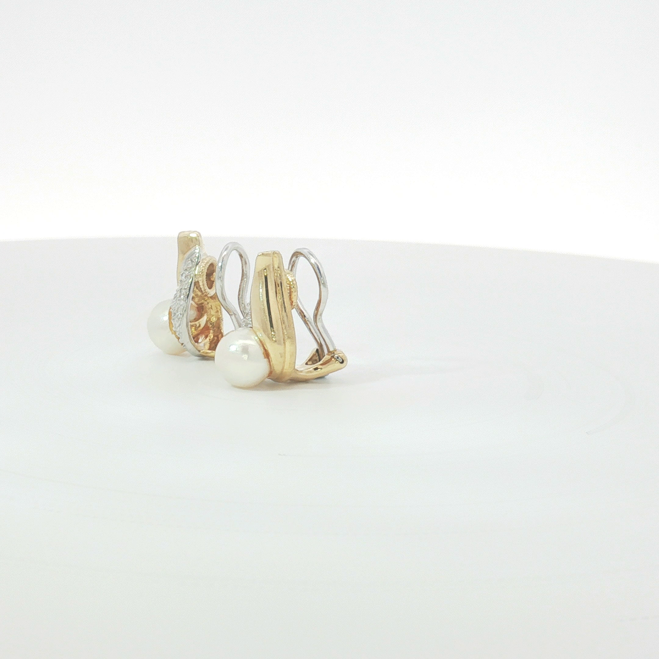 18ct 2Tone Pearl and Diamond Clip-On Earrings