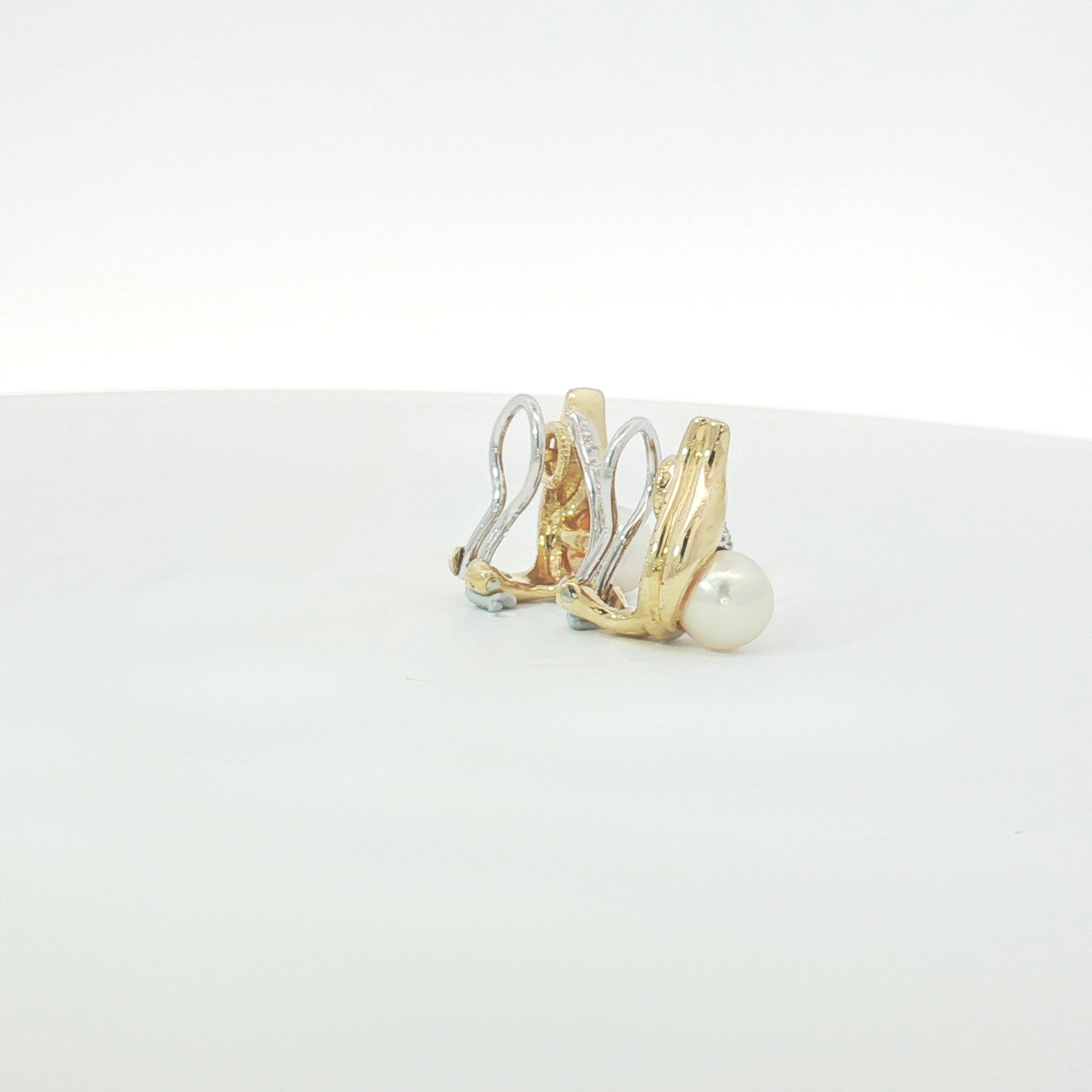 18ct 2Tone Pearl and Diamond Clip-On Earrings