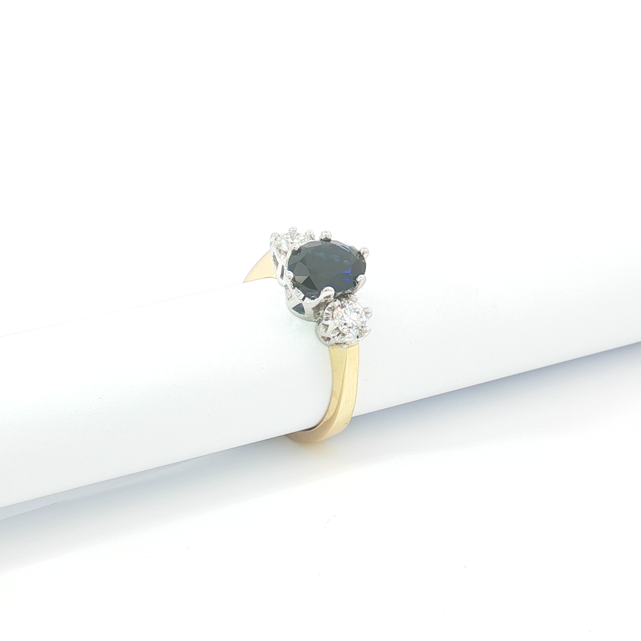 18ct 2Tone Blue Sapphire and Diamond Trilogy Ring