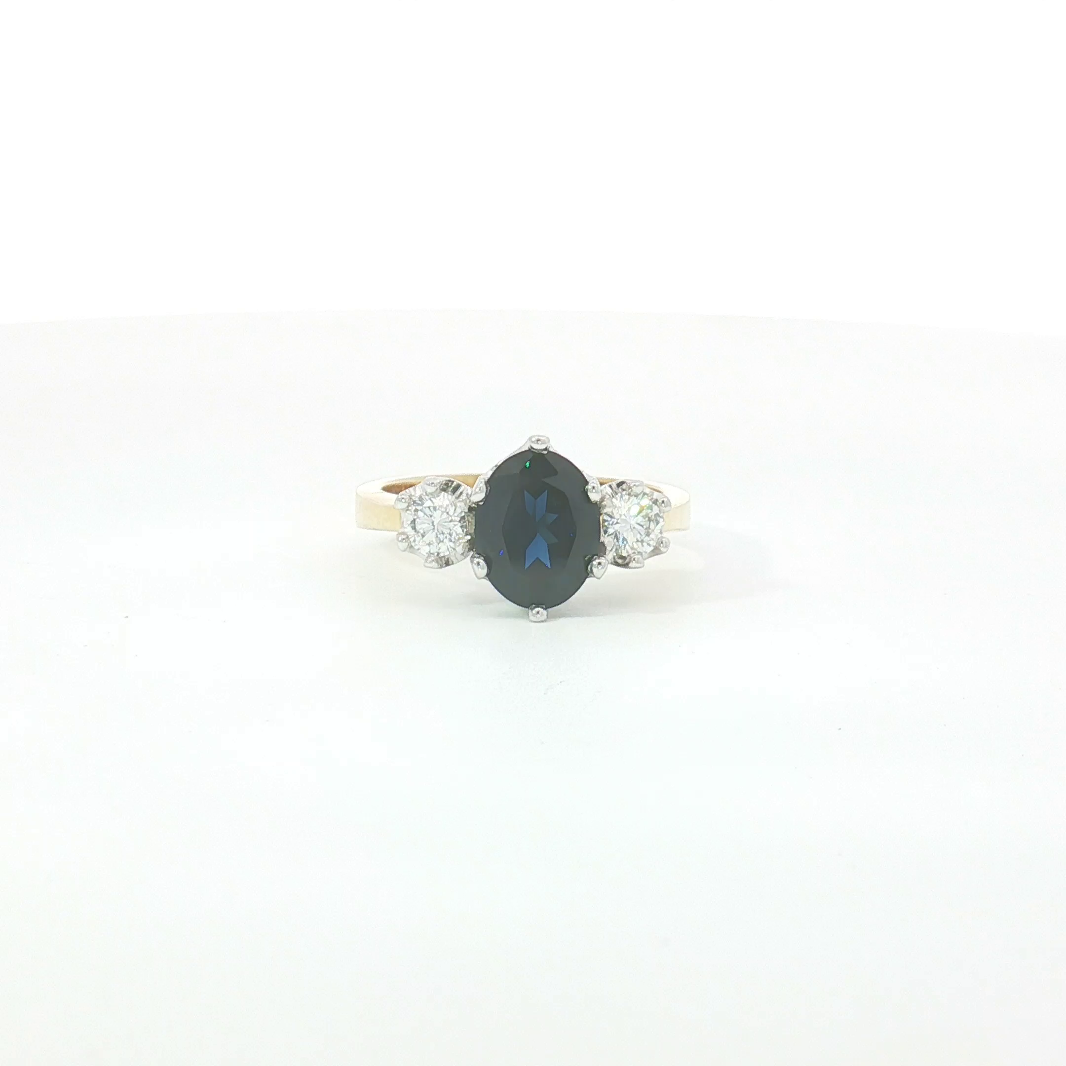 18ct 2Tone Blue Sapphire and Diamond Trilogy Ring