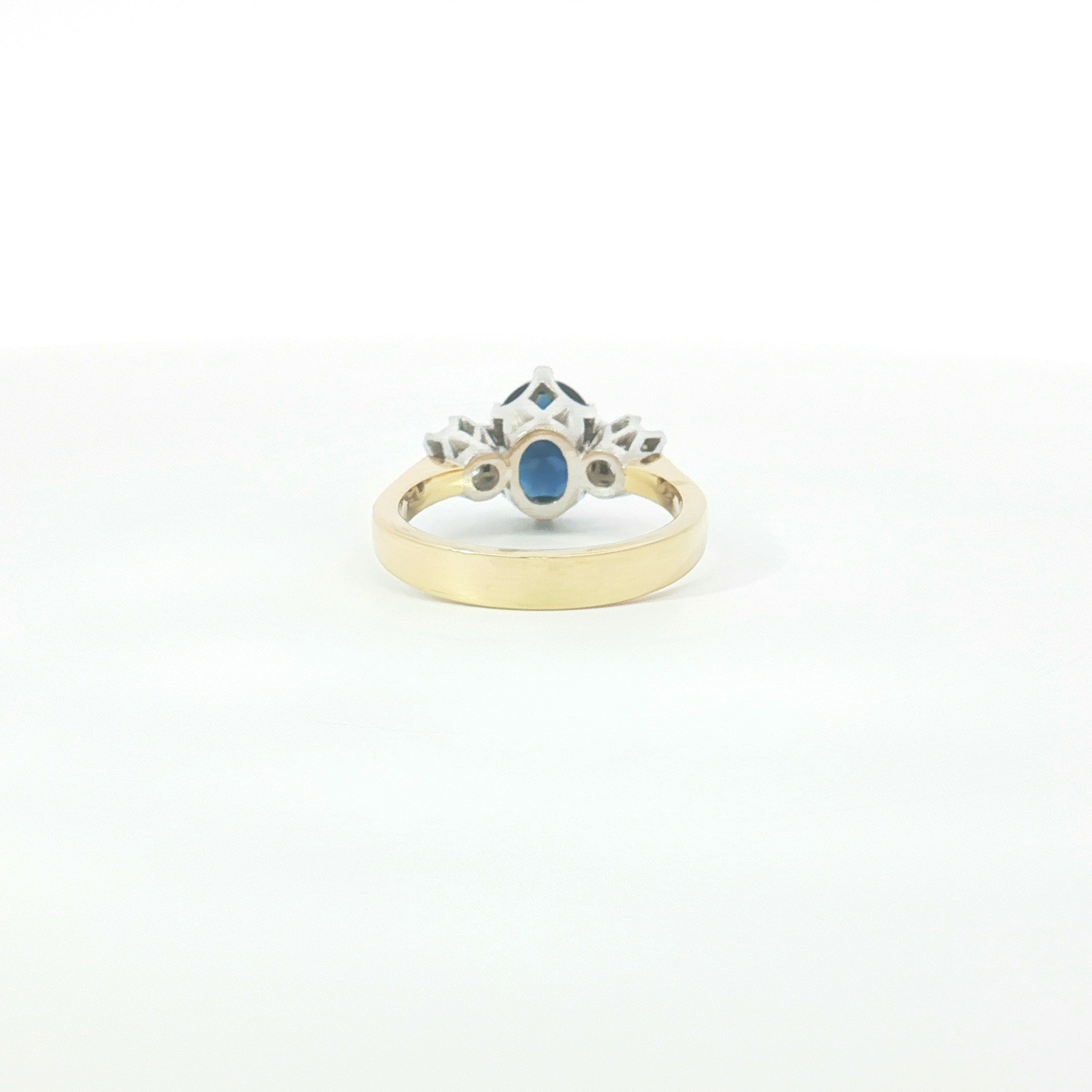 18ct 2Tone Blue Sapphire and Diamond Trilogy Ring