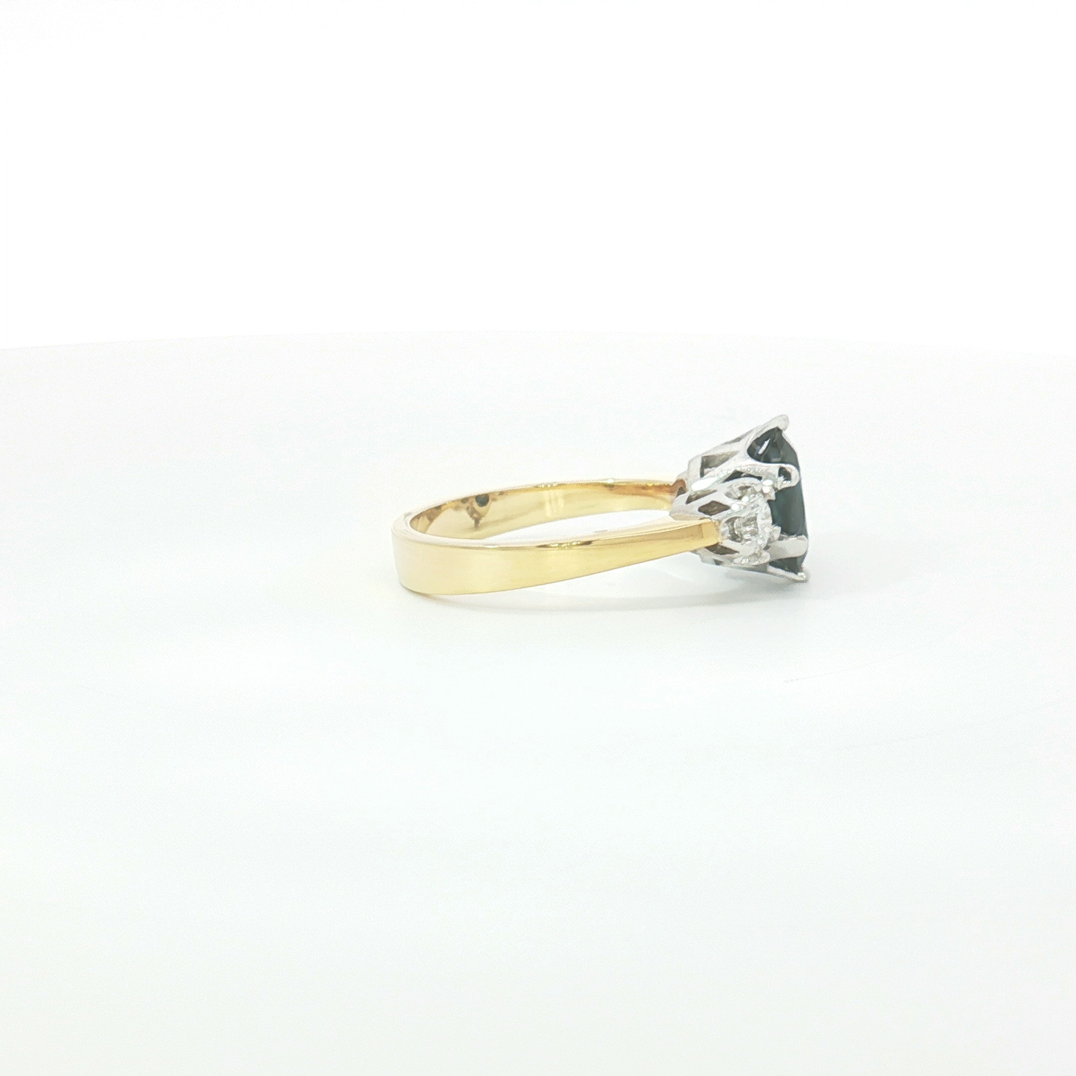 18ct 2Tone Blue Sapphire and Diamond Trilogy Ring