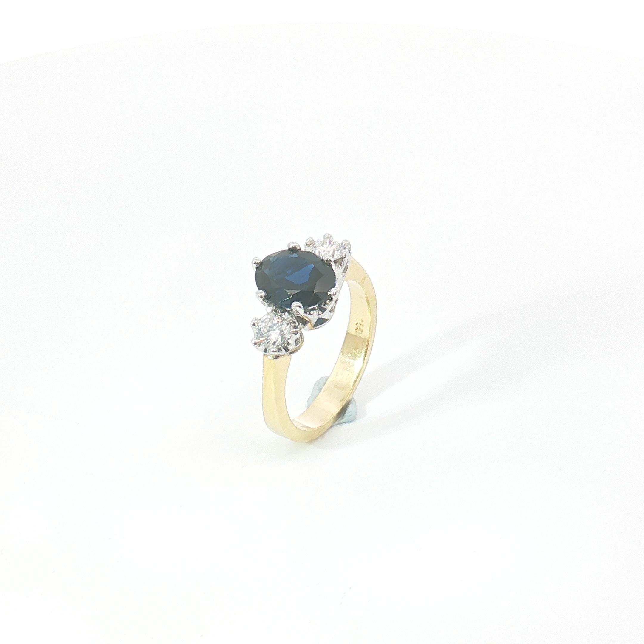 18ct 2Tone Blue Sapphire and Diamond Trilogy Ring