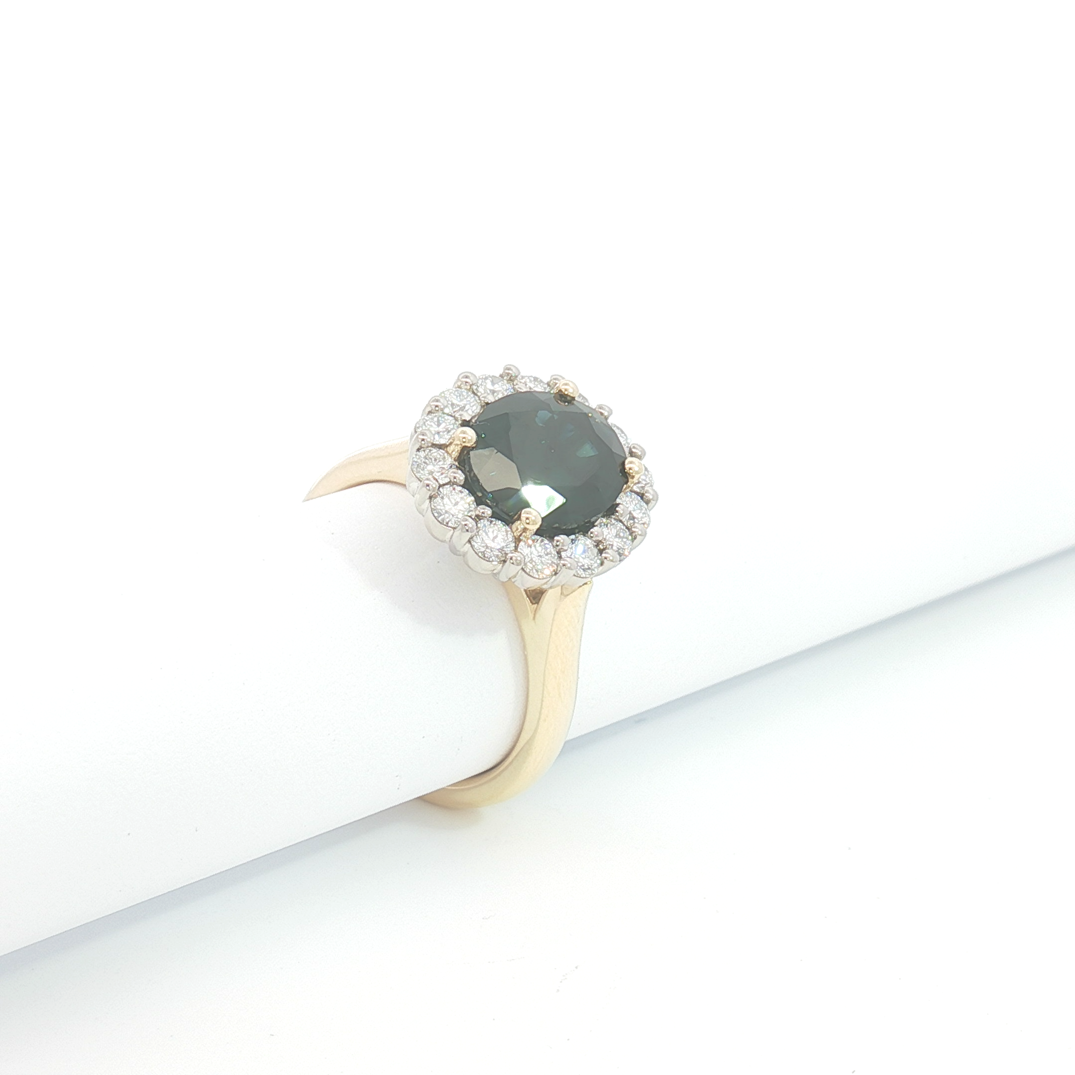 18ct 2Tone Blue Sapphire Halo Cocktail Ring