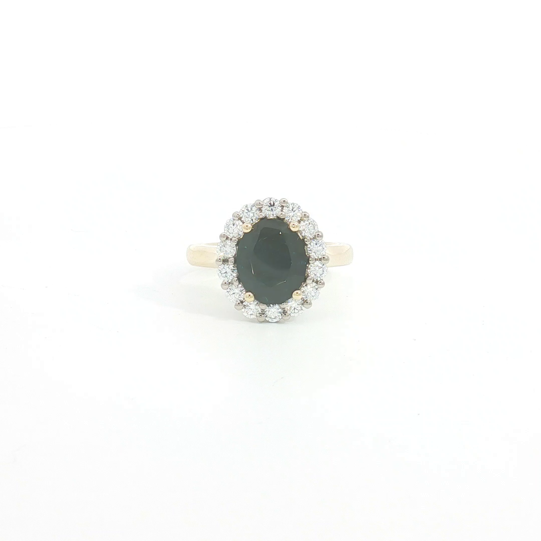 18ct 2Tone Blue Sapphire Halo Cocktail Ring