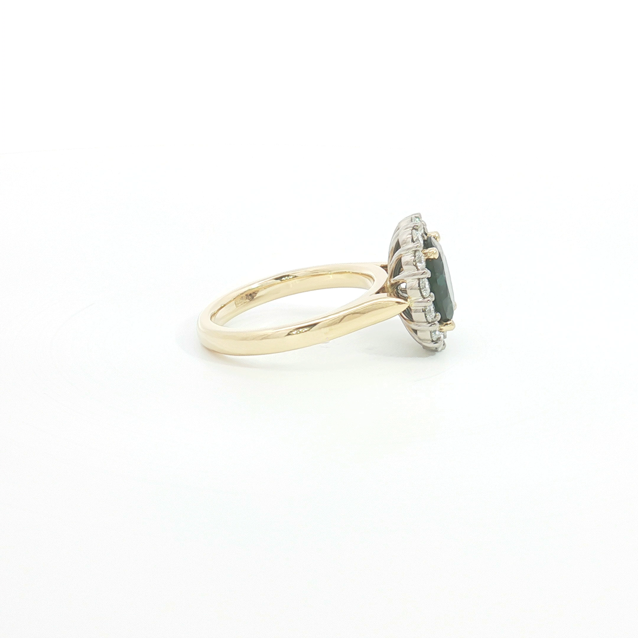 18ct 2Tone Blue Sapphire Halo Cocktail Ring