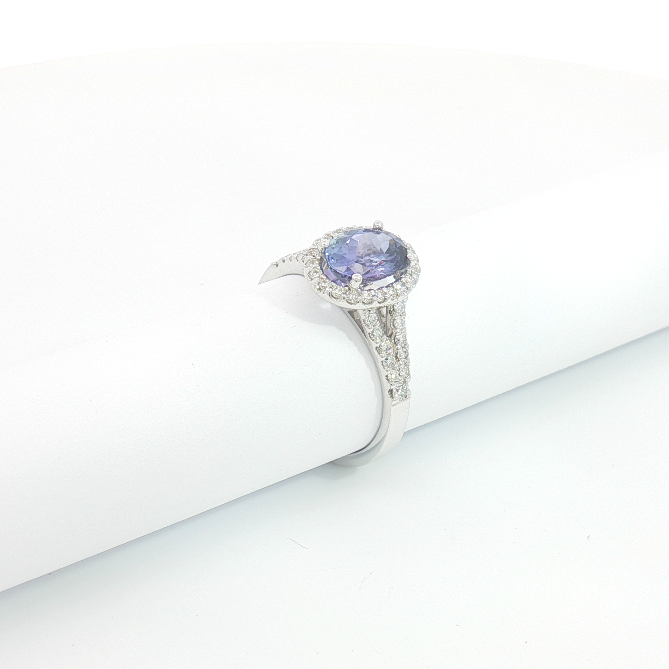 18ct WG Oval Tanzanite Halo Cocktail Ring