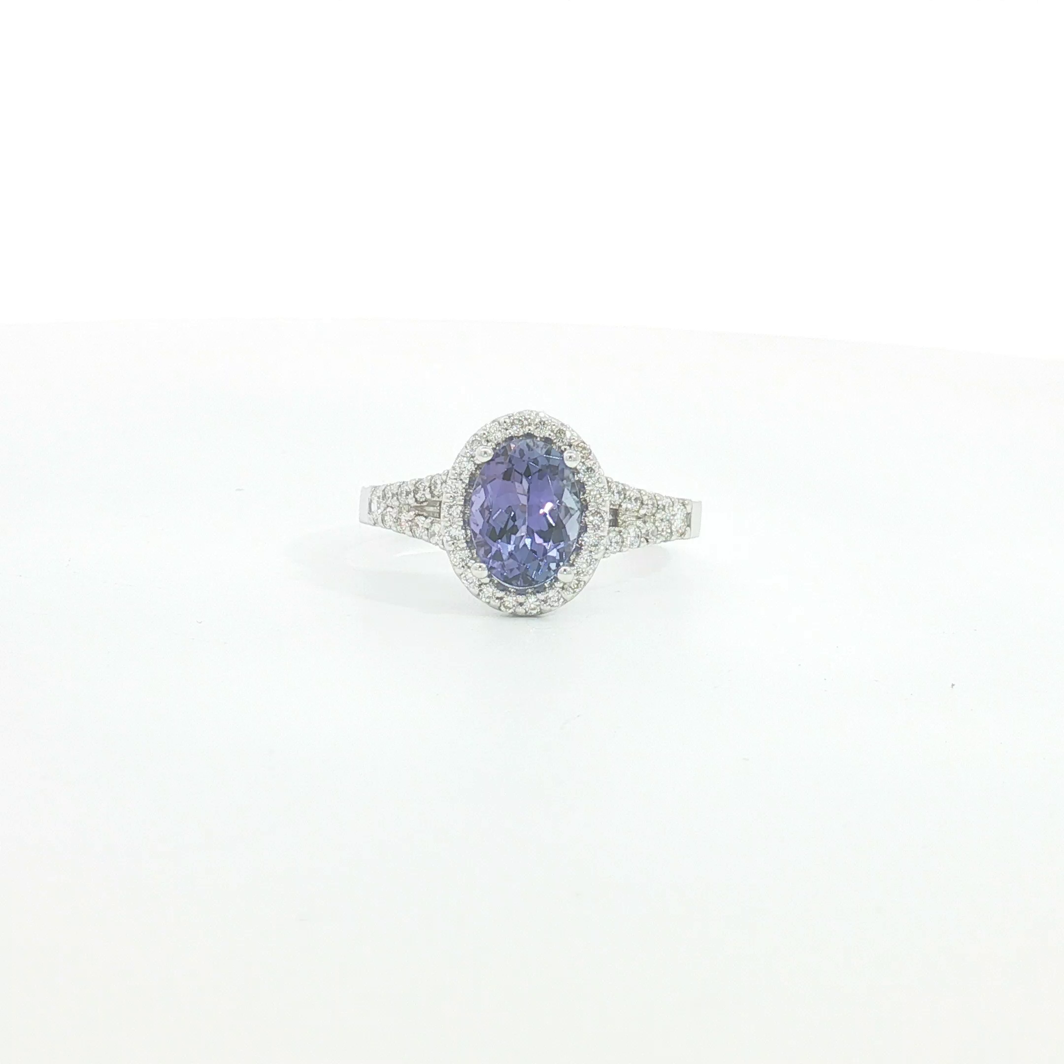 18ct WG Oval Tanzanite Halo Cocktail Ring