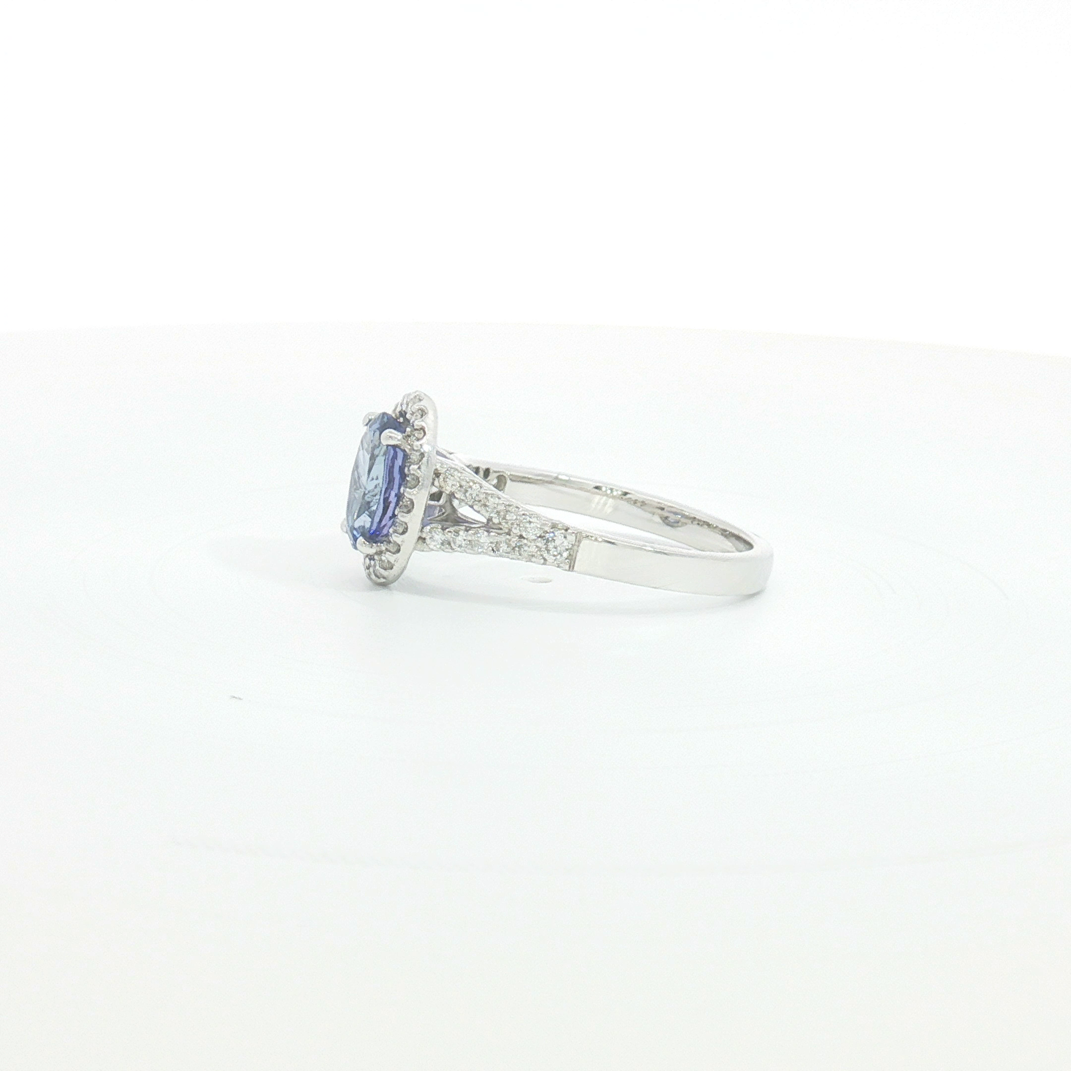 18ct WG Oval Tanzanite Halo Cocktail Ring