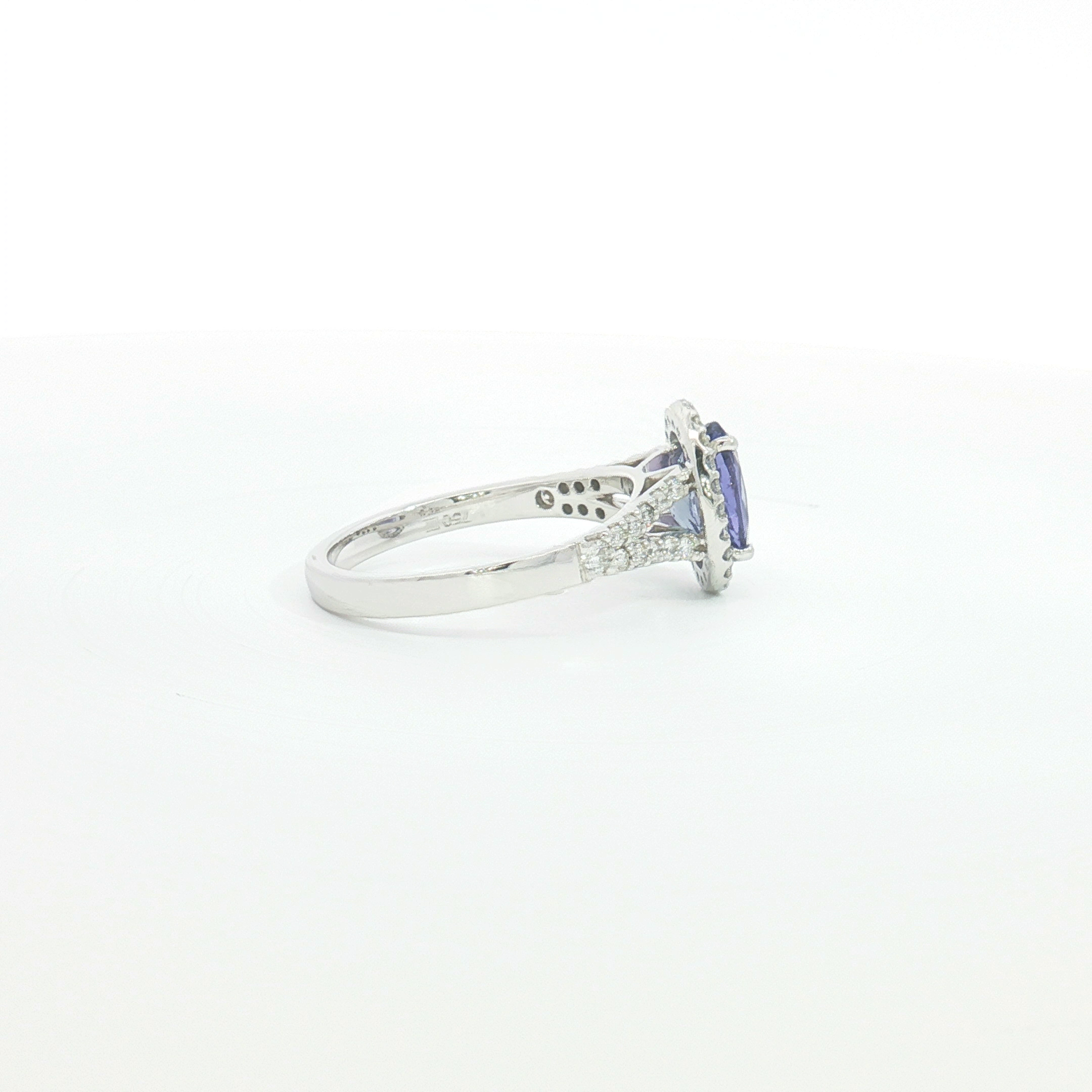 18ct WG Oval Tanzanite Halo Cocktail Ring