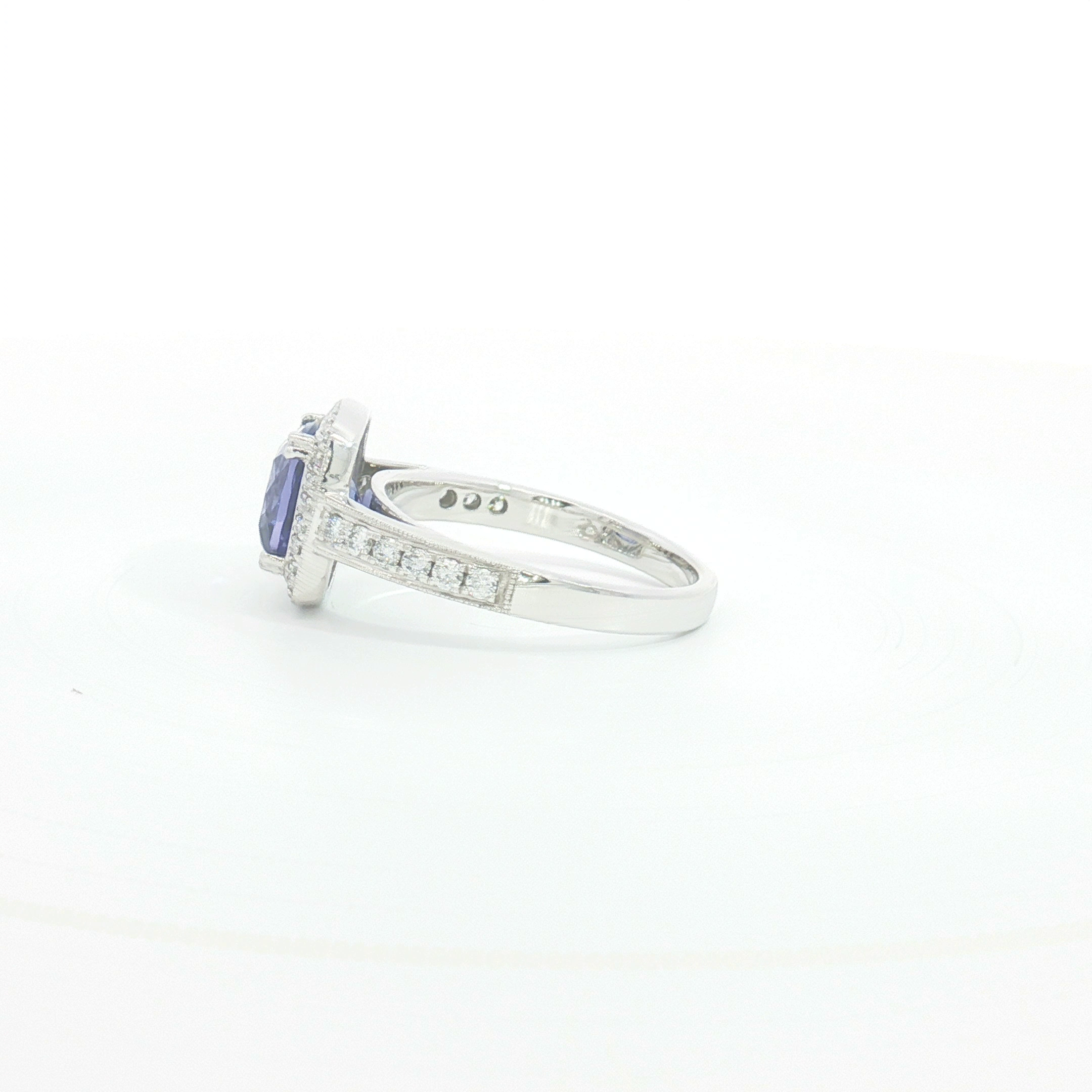 18ct WG Cushion-Cut Tanzanite Halo Cocktail Ring