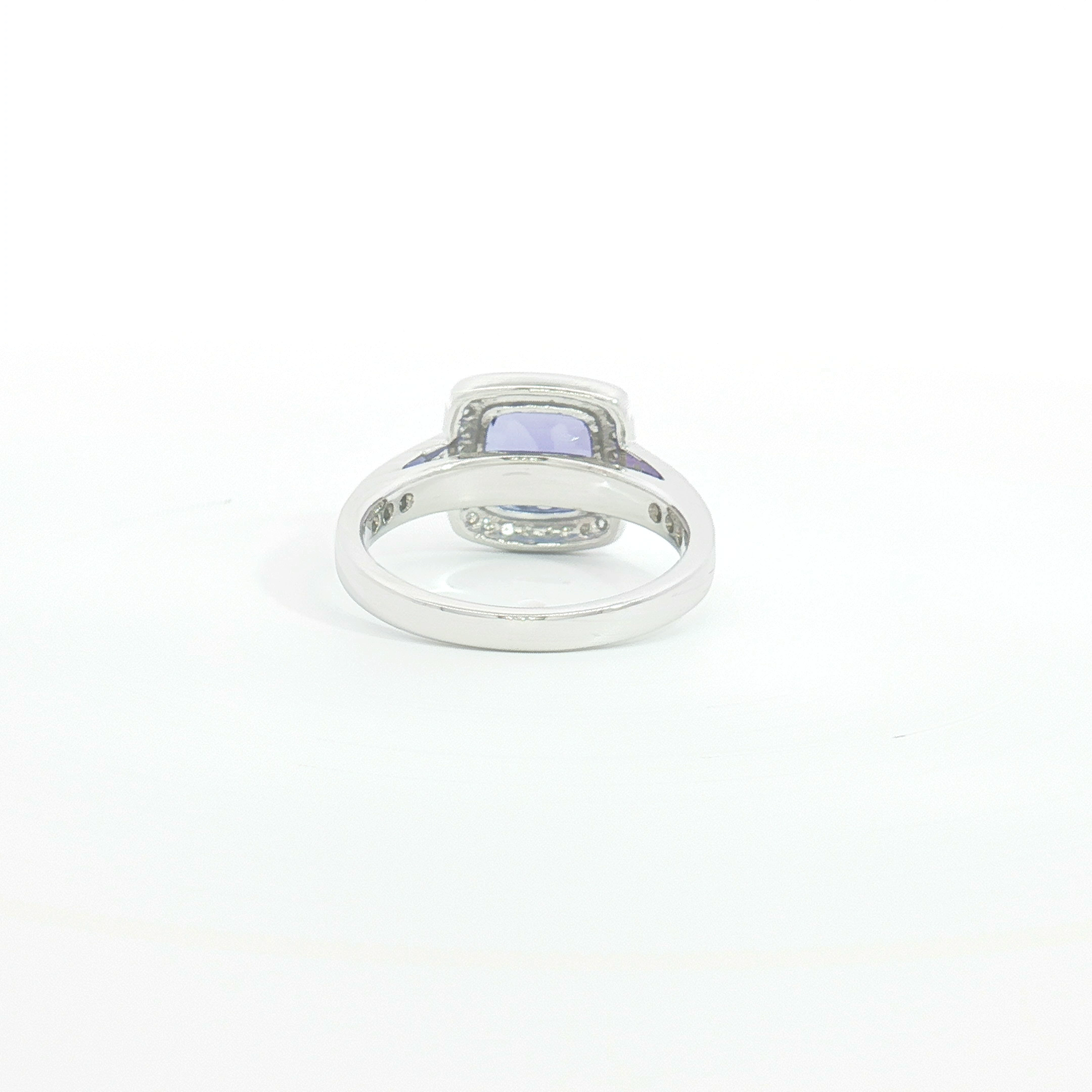 18ct WG Cushion-Cut Tanzanite Halo Cocktail Ring