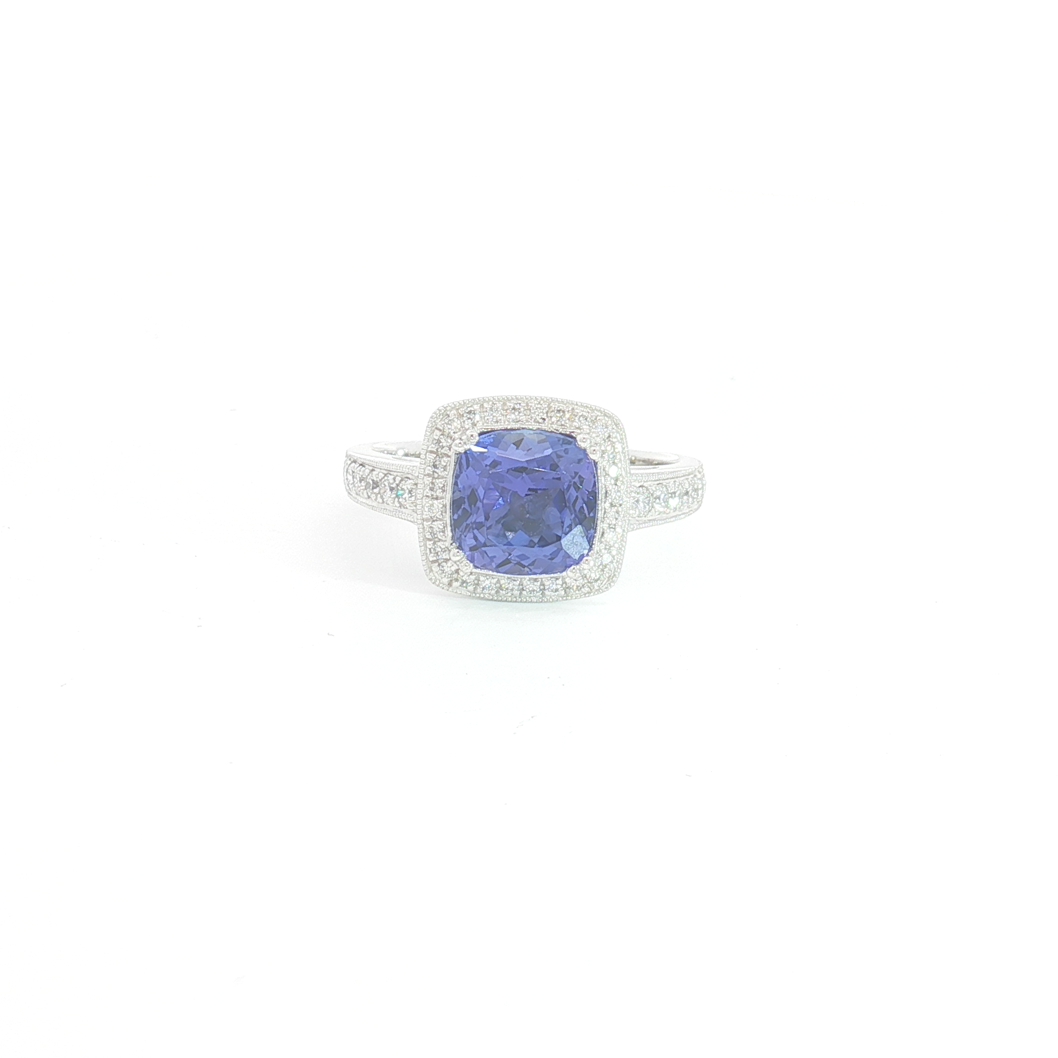 18ct WG Cushion-Cut Tanzanite Halo Cocktail Ring